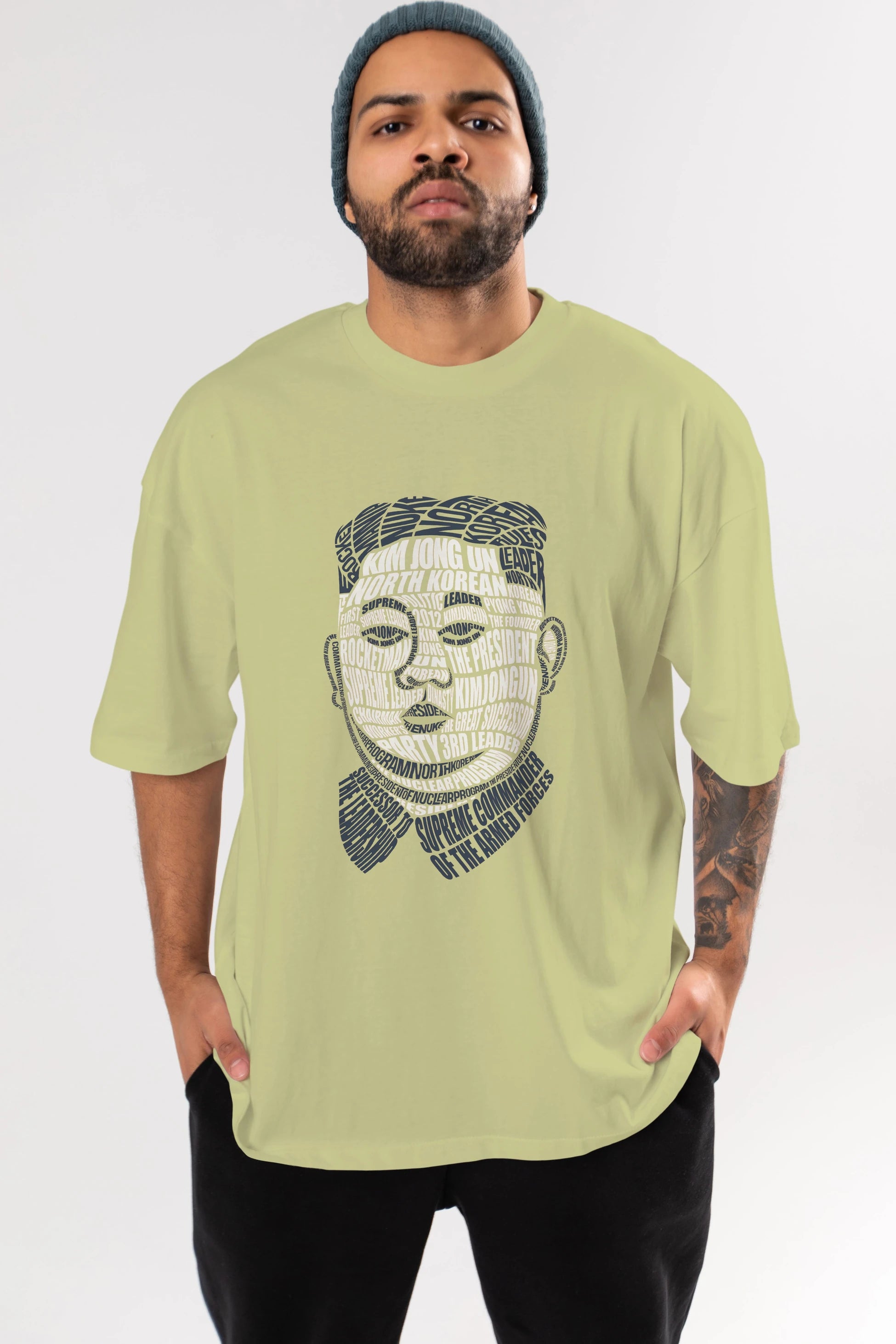 Kim Jong Un Calligram Ön Baskılı Oversize t-shirt %100 pamuk Erkek Kadın Unisex