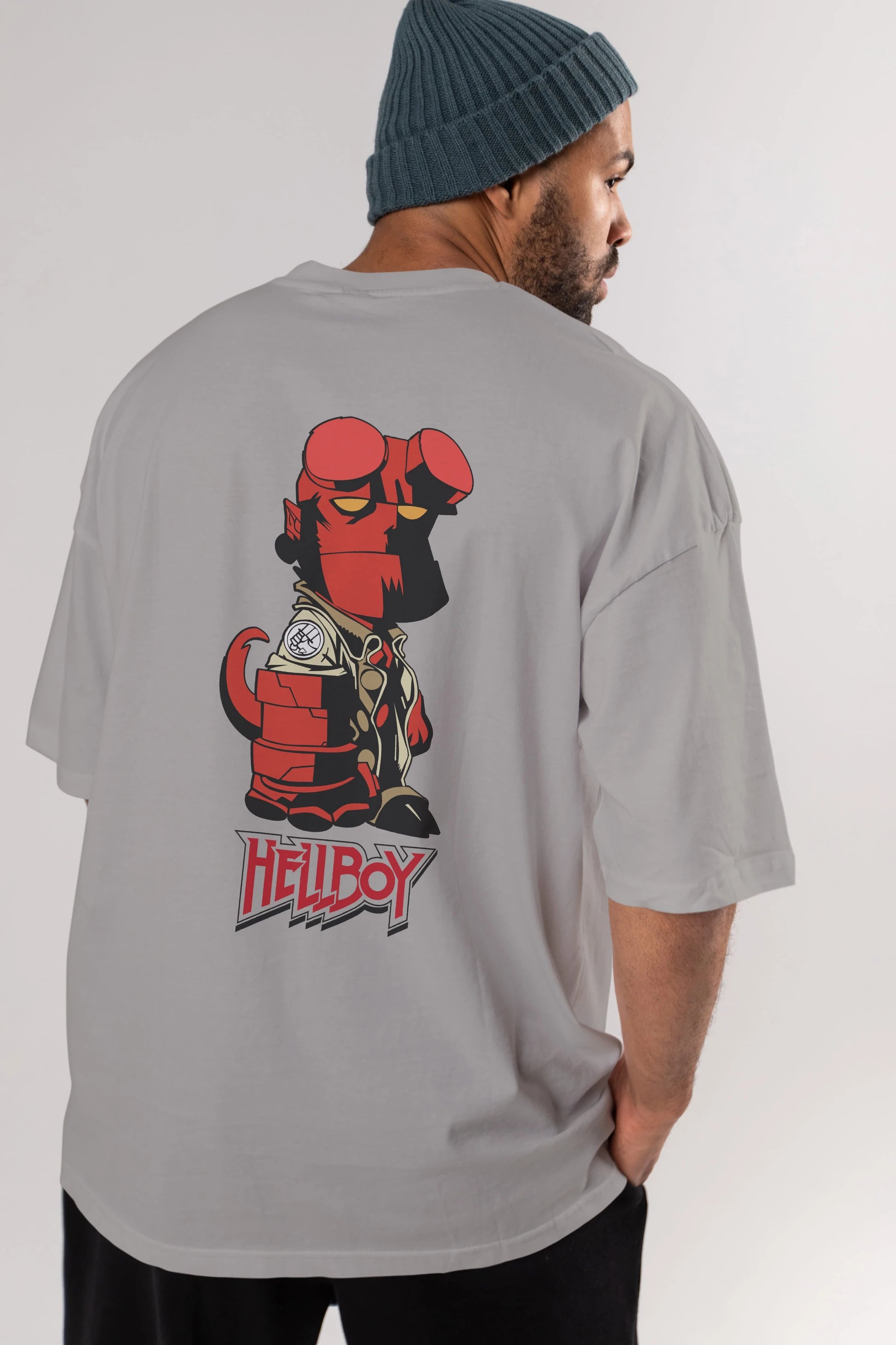 Hellboy (1) Arka Baskılı Oversize t-shirt Erkek Kadın Unisex %100 Pamuk Bisiklet Yaka tişort