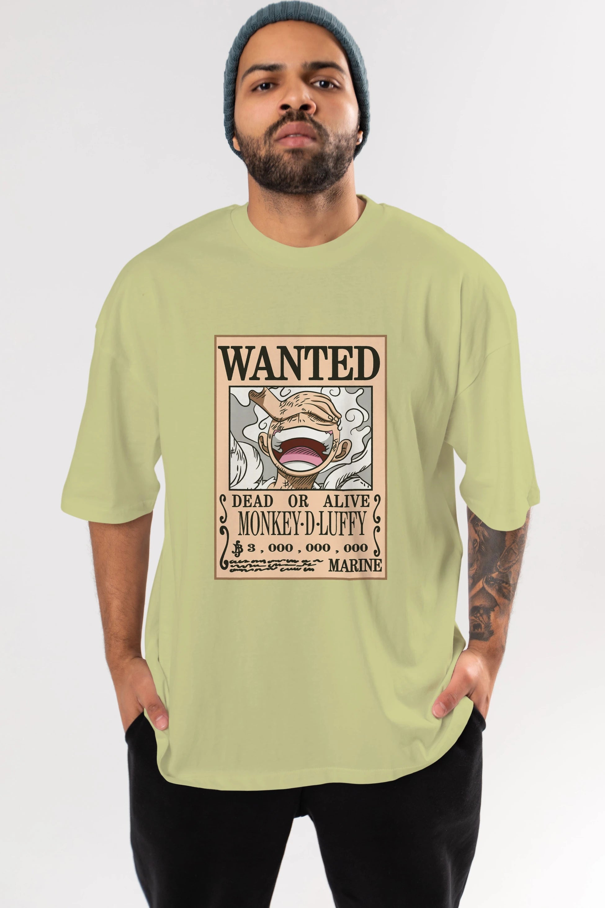CARTEL LUFFY GEAR 5 Anime Ön Baskılı Oversize t-shirt %100 pamuk Erkek Kadın Unisex