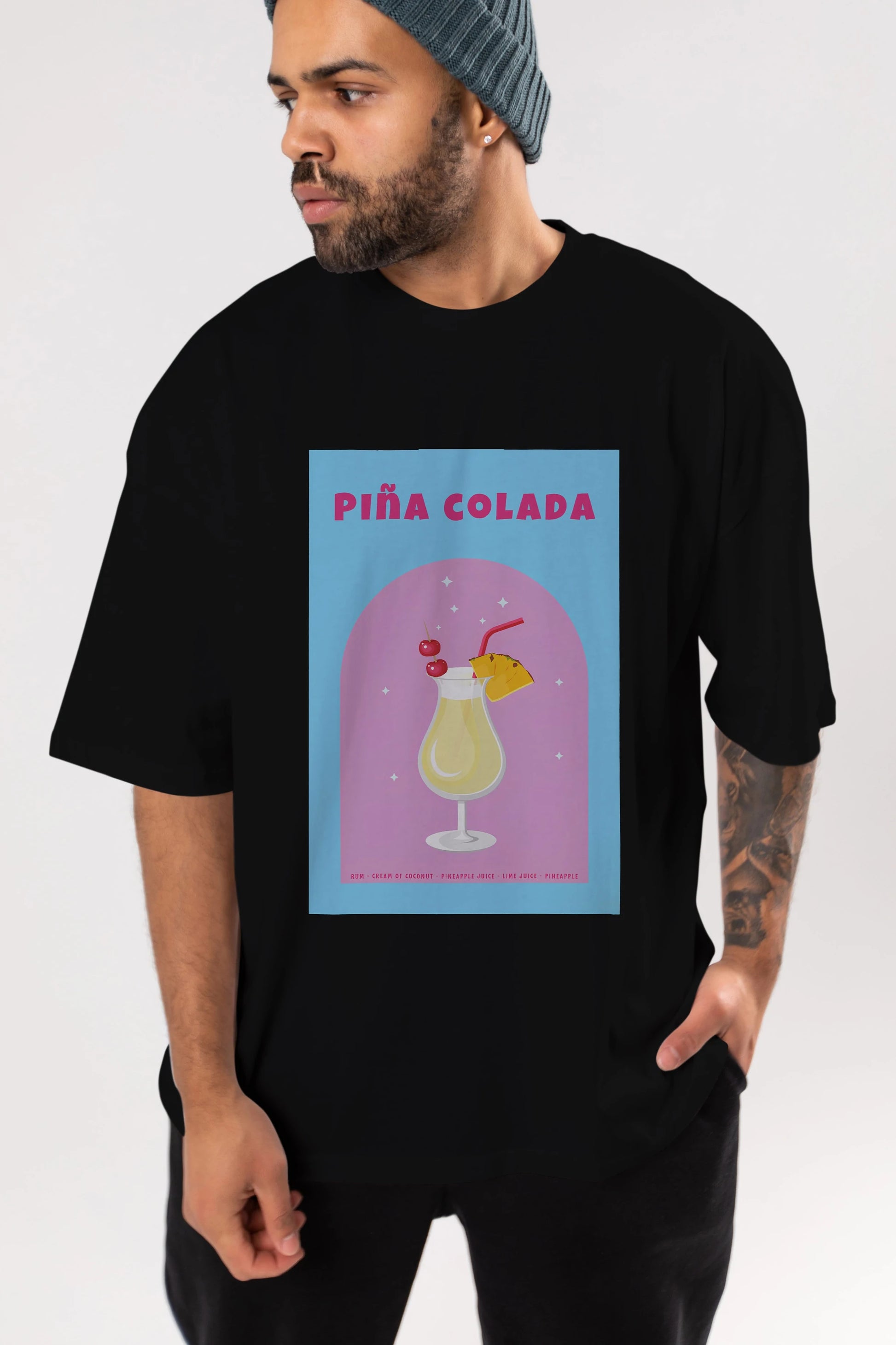 Pina Colada 2 Ön Baskılı Oversize t-shirt Erkek Kadın Unisex %100 Pamuk Bisiklet Yaka tişort