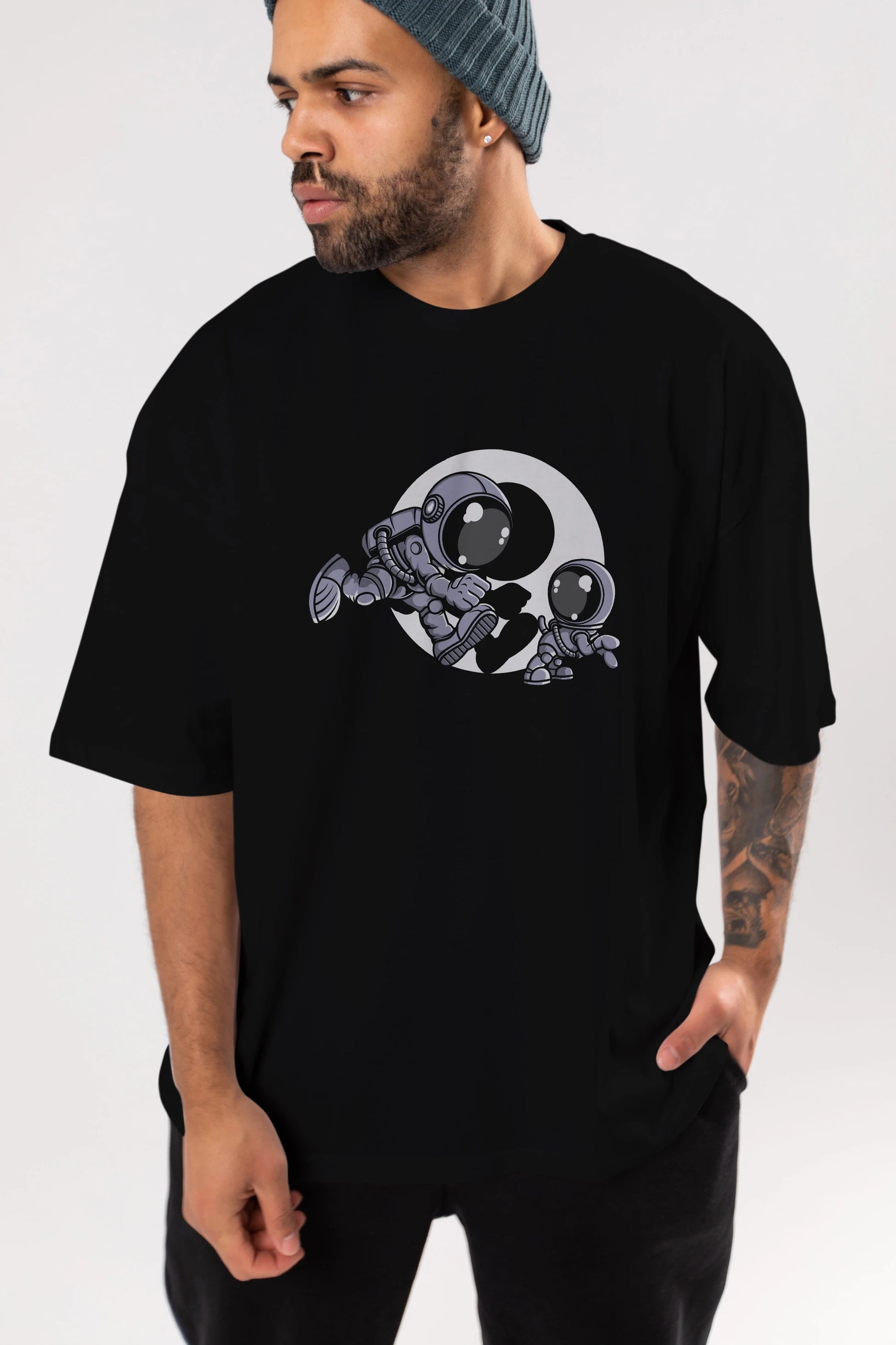 Astronaut And Little Dog Ön Baskılı Oversize t-shirt Erkek Kadın Unisex