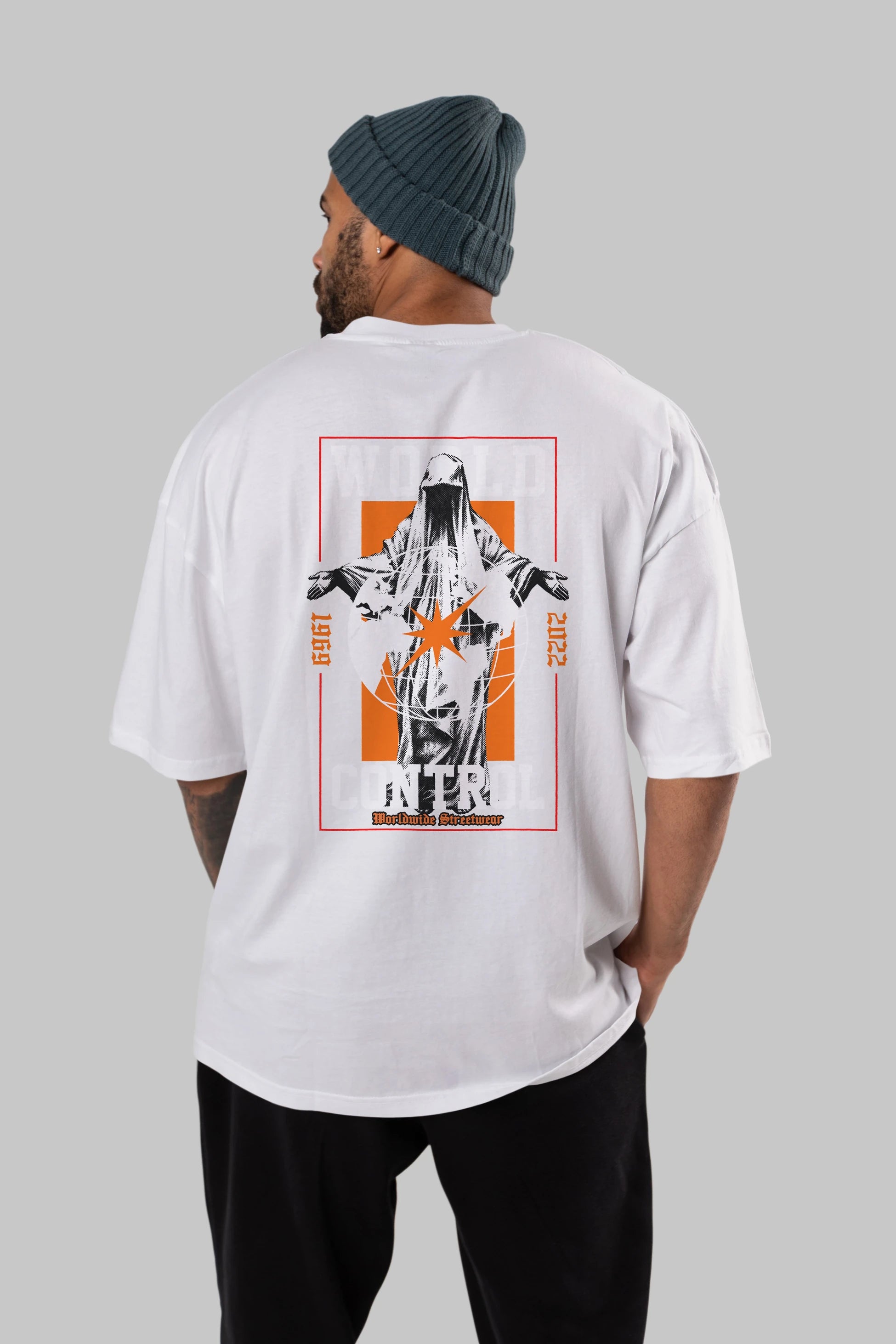 World Control Arka Baskılı Oversize t-shirt Erkek Kadın Unisex