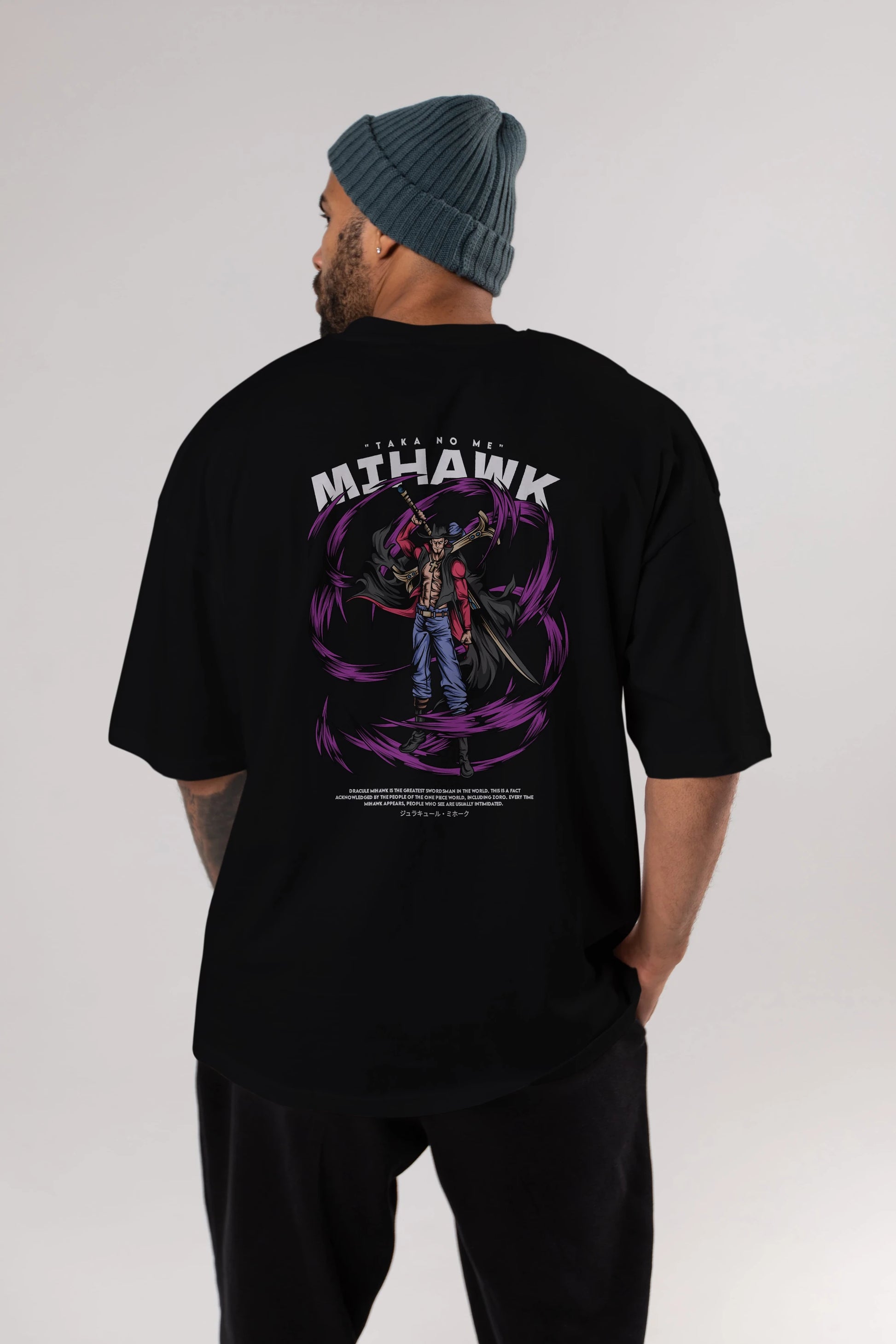 Mihawk Anime Arka Baskılı Oversize t-shirt Erkek Kadın Unisex