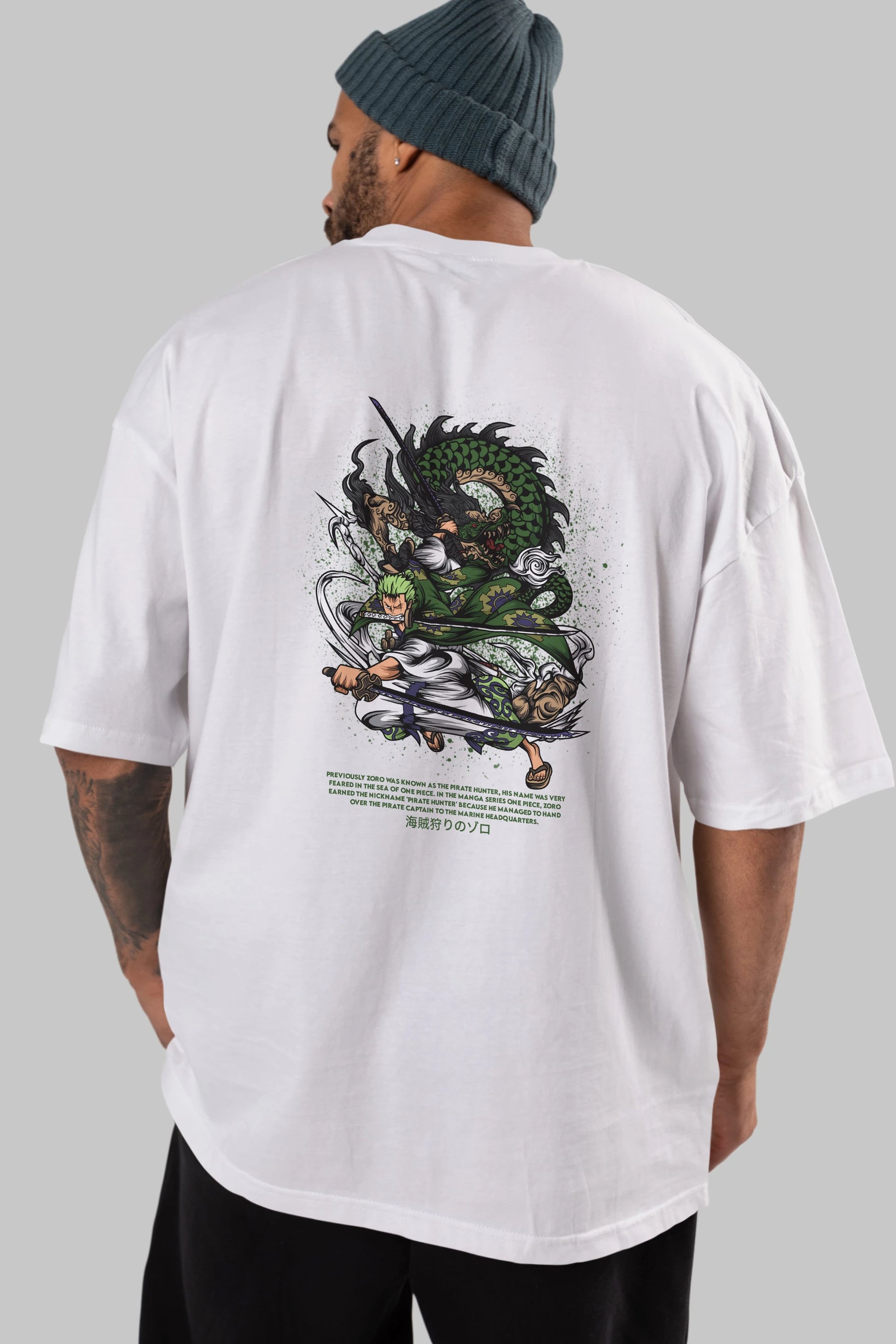Zoro-ONE PIECE Anime Arka Baskılı Oversize t-shirt Erkek Kadın Unisex