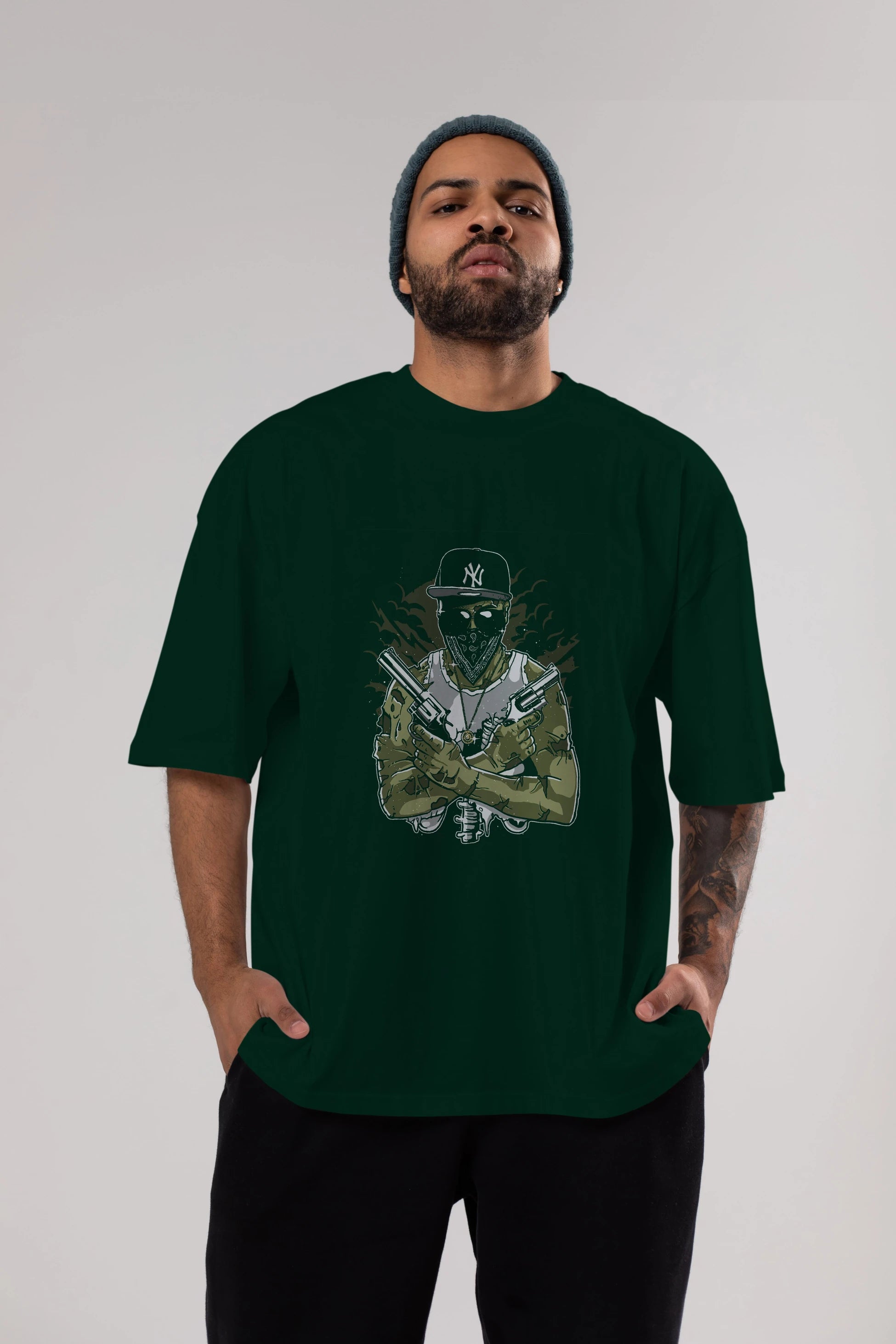 Gangsta Zombie Ön Baskılı Oversize t-shirt Erkek Kadın Unisex %100 Pamuk tişort