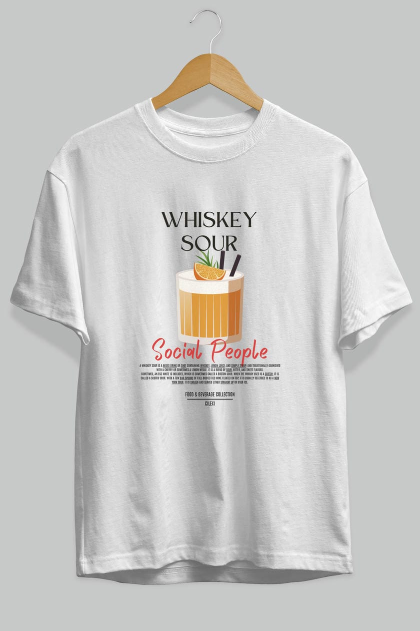 Whıskey Sour Kokteyl Serisi ön Baskılı Oversize t-shirt Erkek Kadın %100 Pamuk Bisiklet Yaka tişort