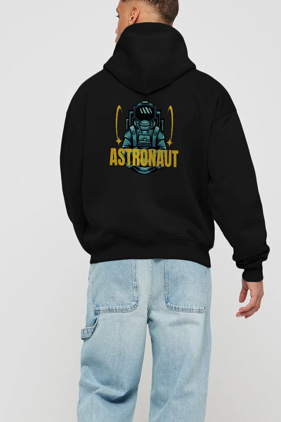 Astronaut Arka Baskılı Oversize Hoodie Kapüşonlu Sweatshirt Erkek Kadın Unisex