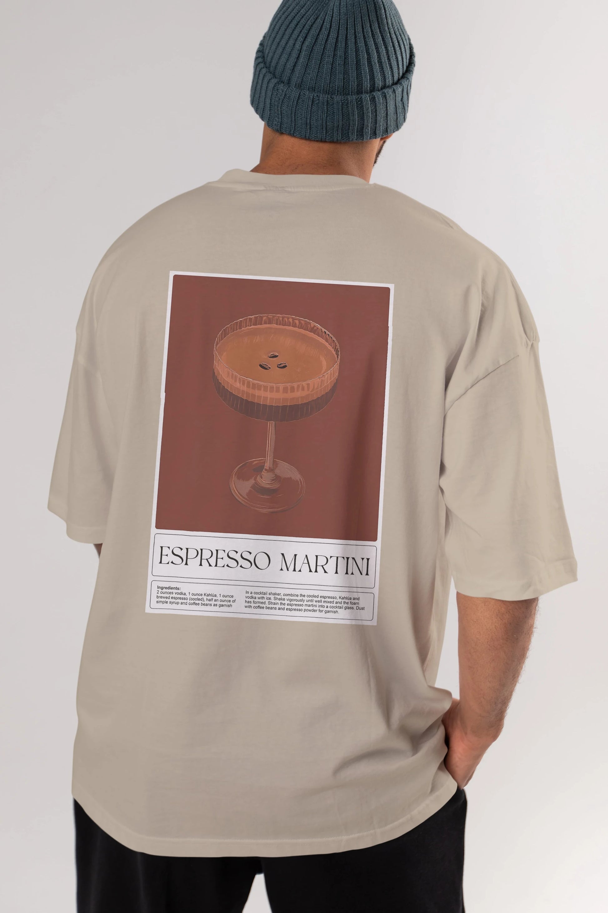 Espresso Martini Arka Baskılı Oversize t-shirt Erkek Kadın Unisex %100 Pamuk Bisiklet Yaka tişort