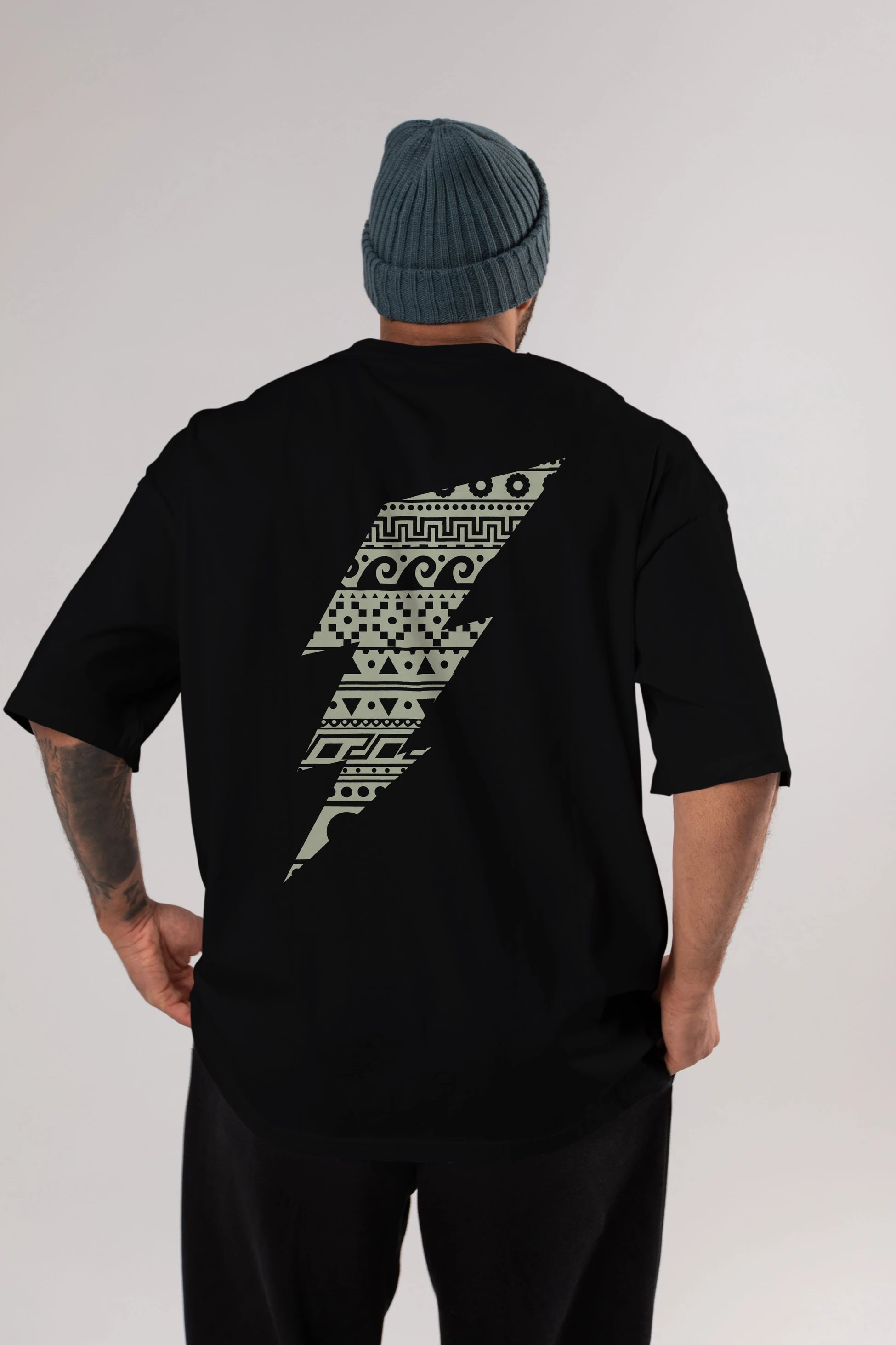 Thunderbolt Arka Baskılı Oversize t-shirt %100 pamuk Erkek Kadın Unisex