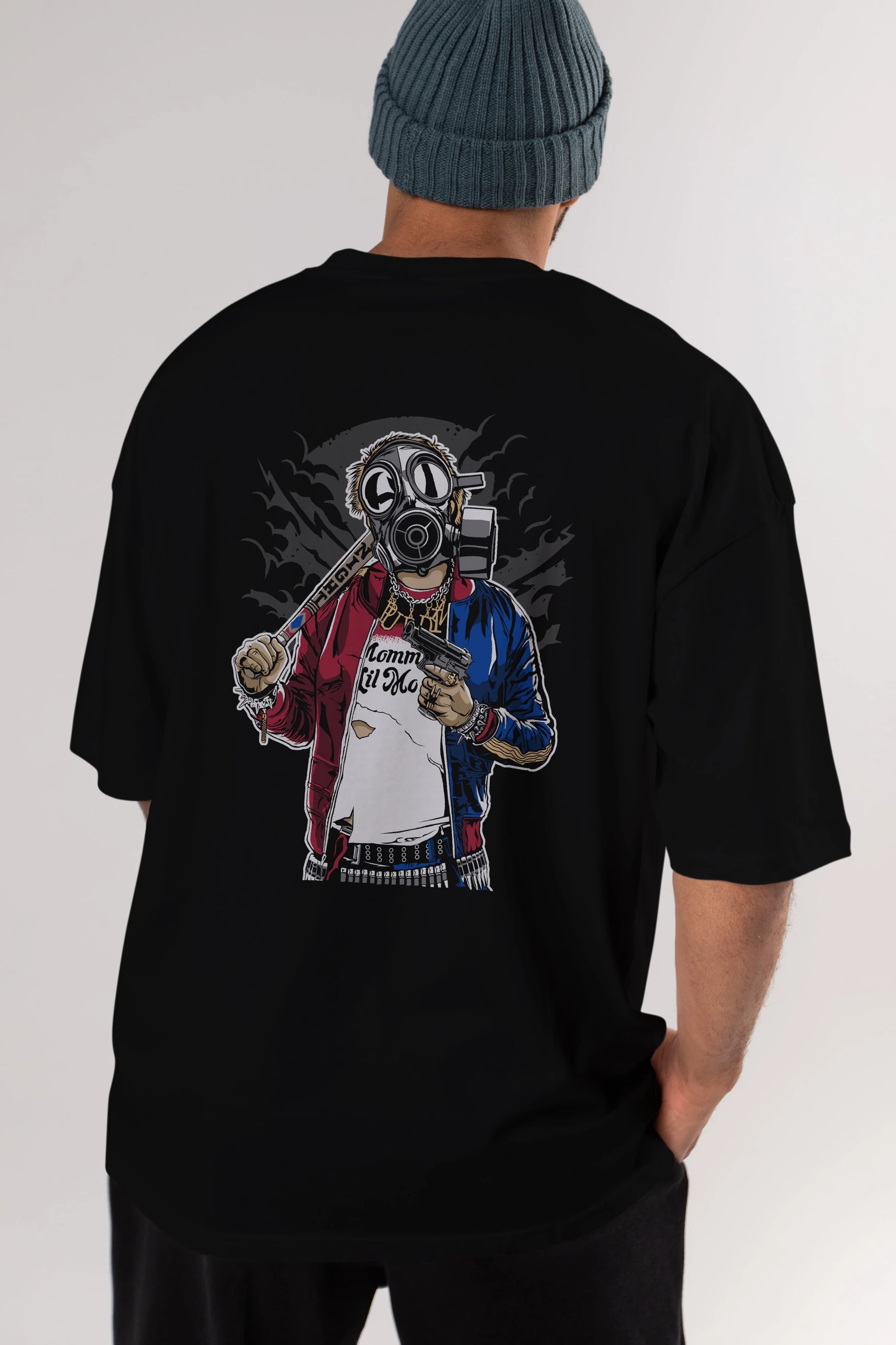 Suicide Gasmask Arka Baskılı Oversize t-shirt Erkek Kadın Unisex %100 Pamuk