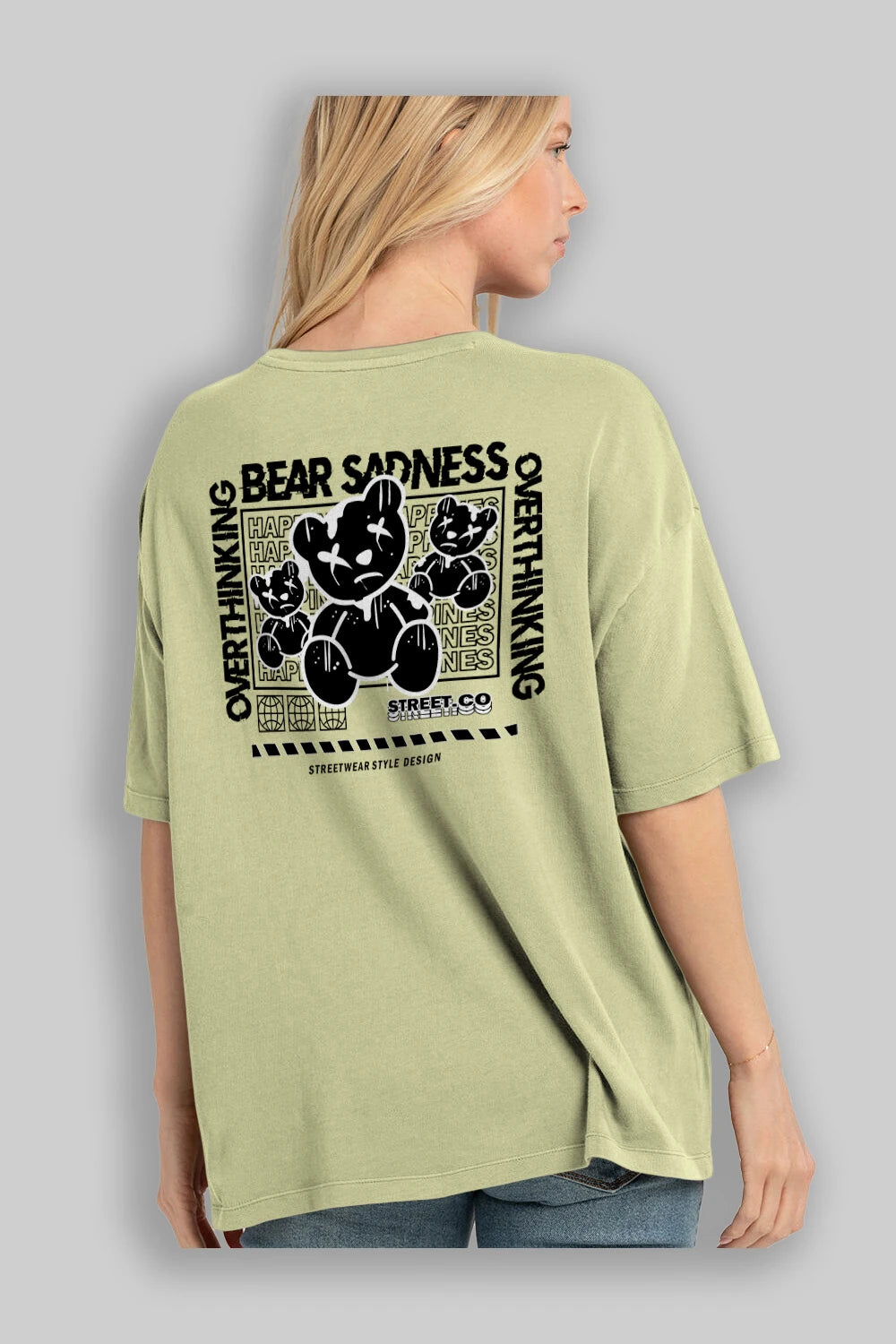 Bear Sadness 2 Arka Baskılı Oversize t-shirt Erkek Kadın Unisex