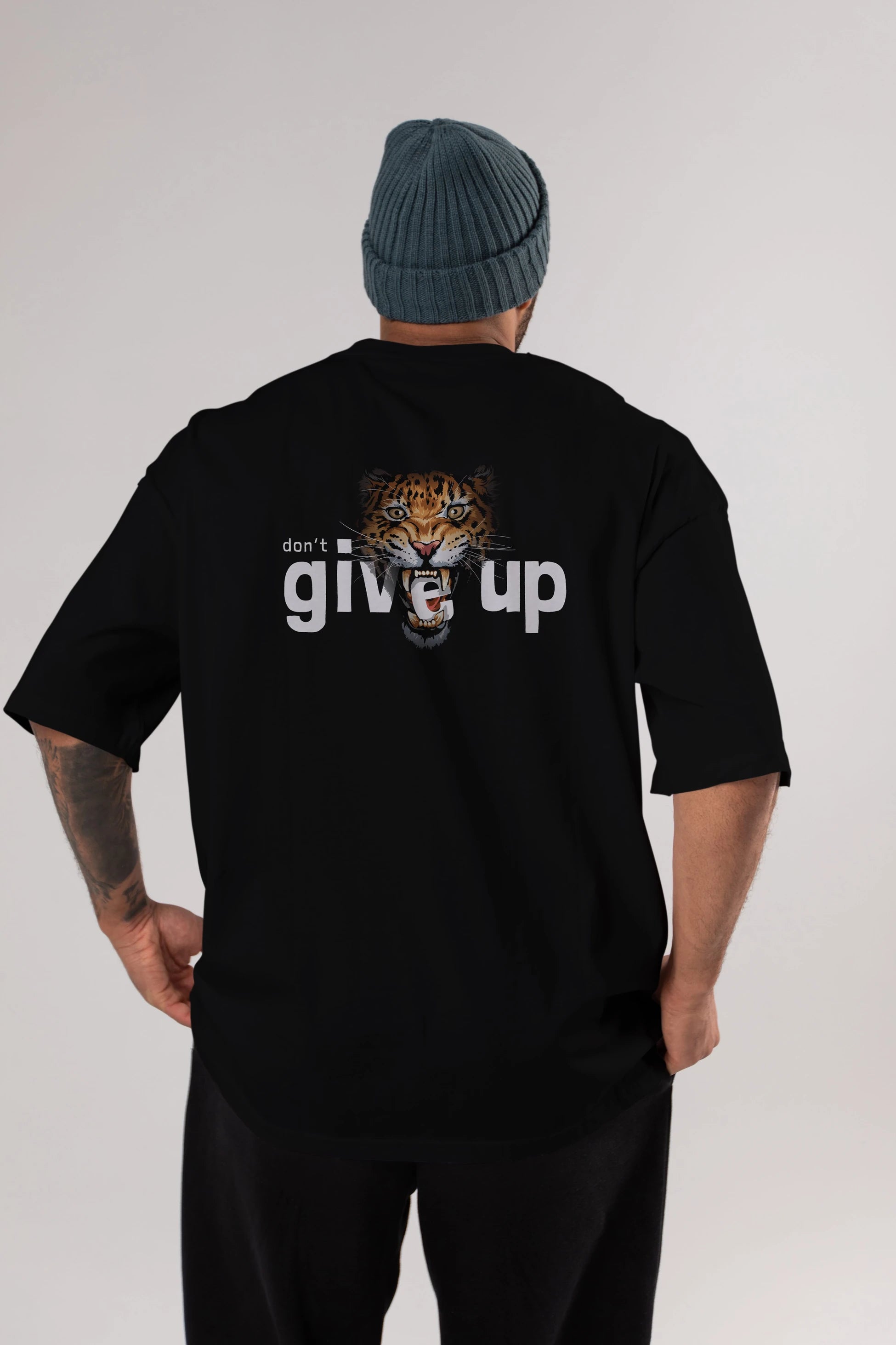 Teddy Bear Dont Give Up Arka Baskılı Oversize t-shirt Erkek Kadın Unisex %100 Pamuk