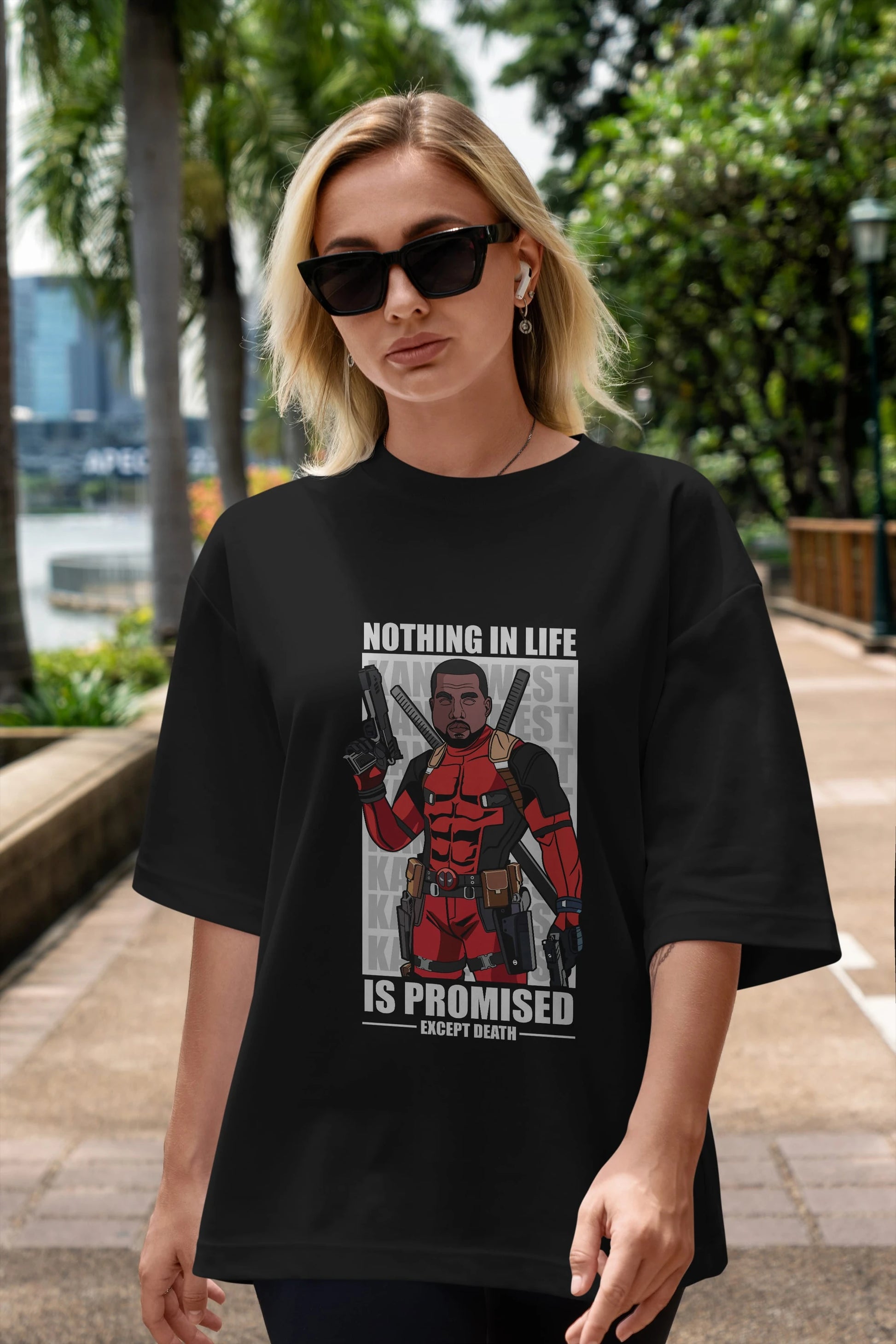 Kanye West Deadpool Ön Baskılı Oversize t-shirt Erkek Kadın Unisex %100 Pamuk tişort