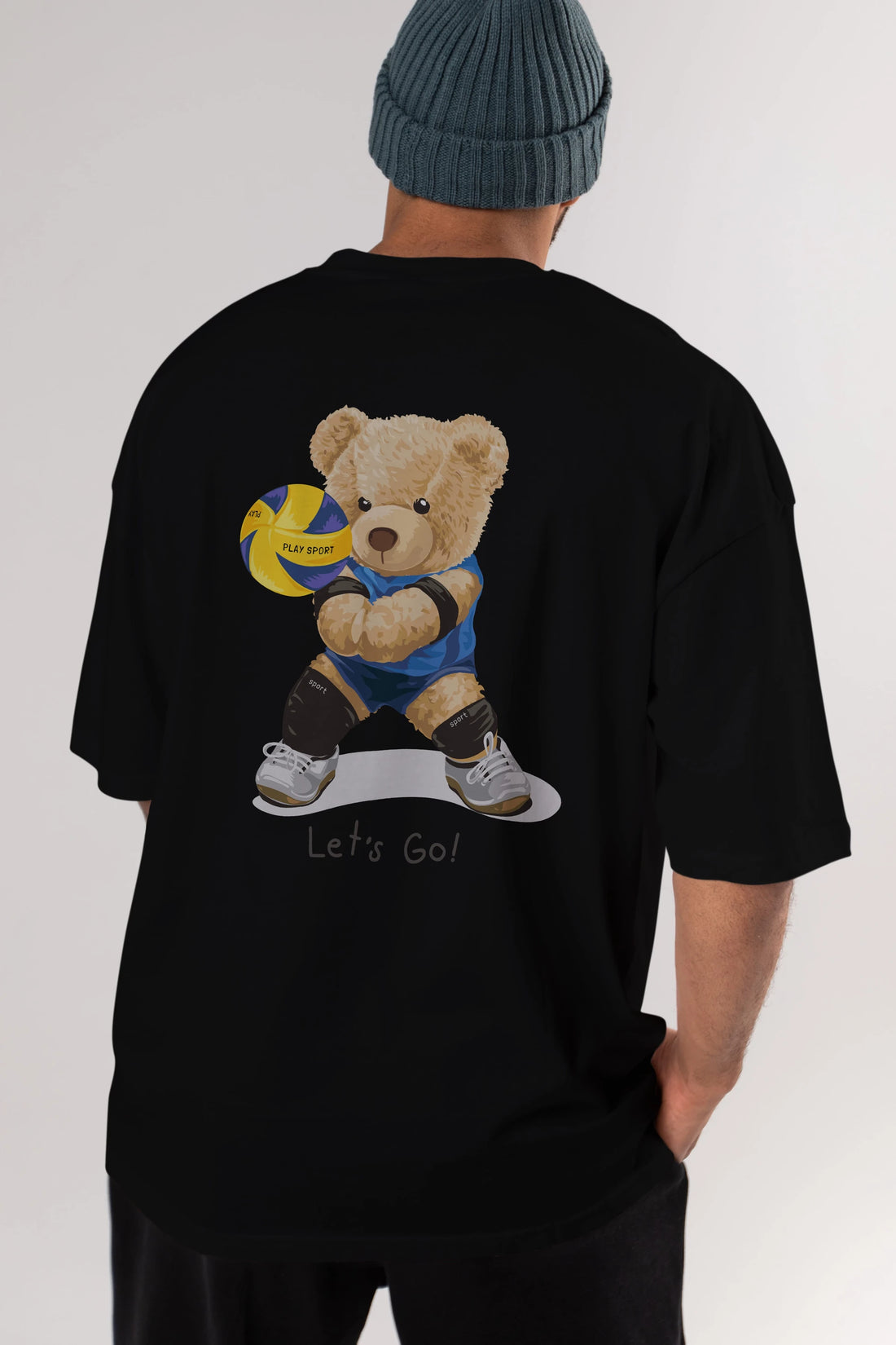 Teddy Bear Lets Go Arka Baskılı Oversize t-shirt Erkek Kadın Unisex %100 Pamuk