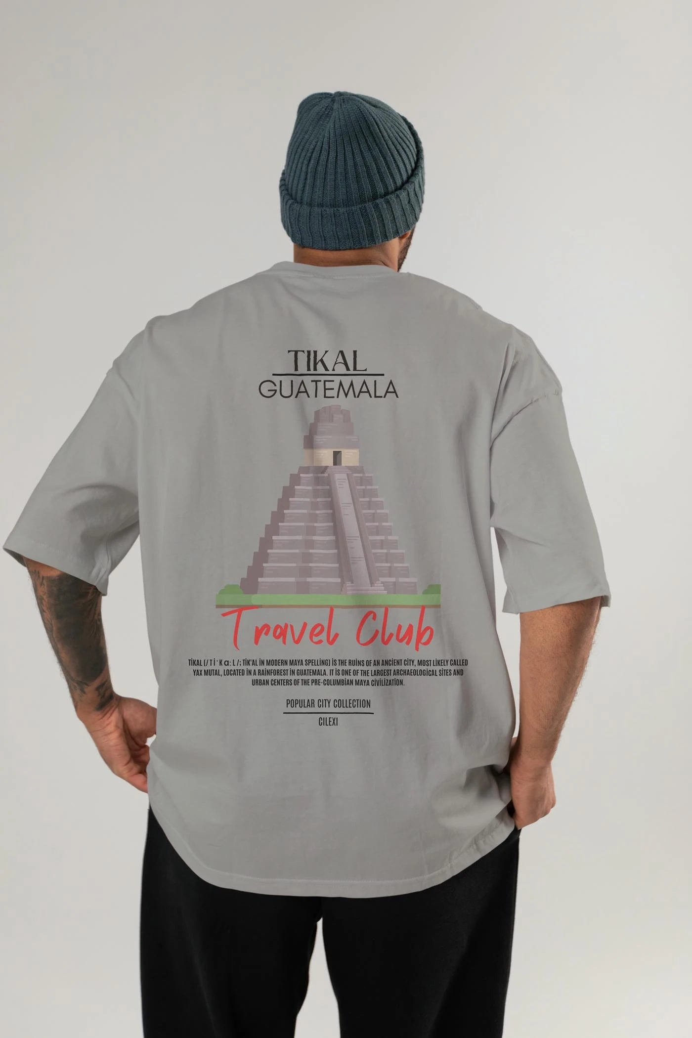 Tikal Guatemala Arka Baskılı Oversize t-shirt Erkek Kadın Pamuk Bisiklet Yaka tişort