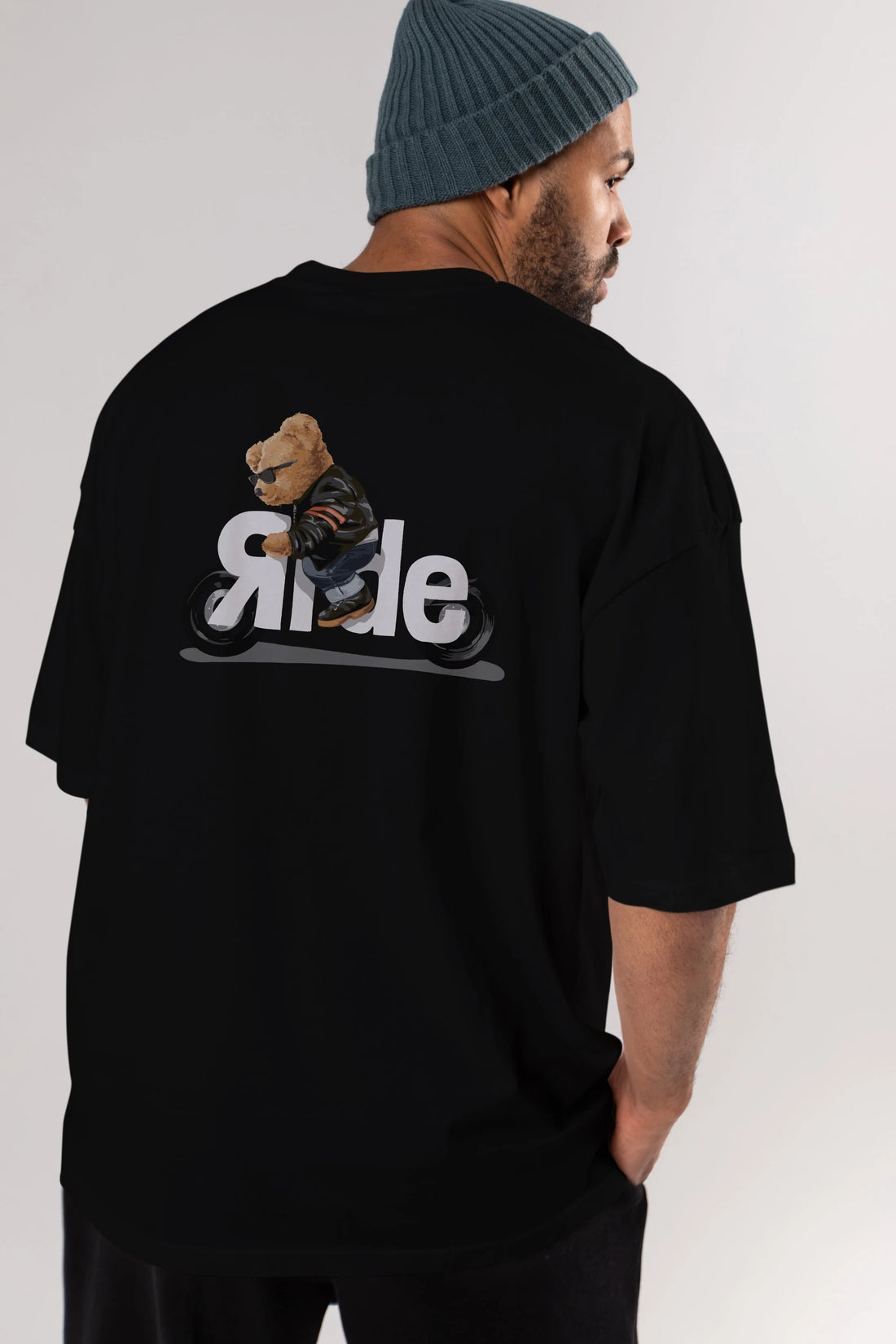 Teddy Bear Ride Arka Baskılı Oversize t-shirt Erkek Kadın Unisex %100 Pamuk