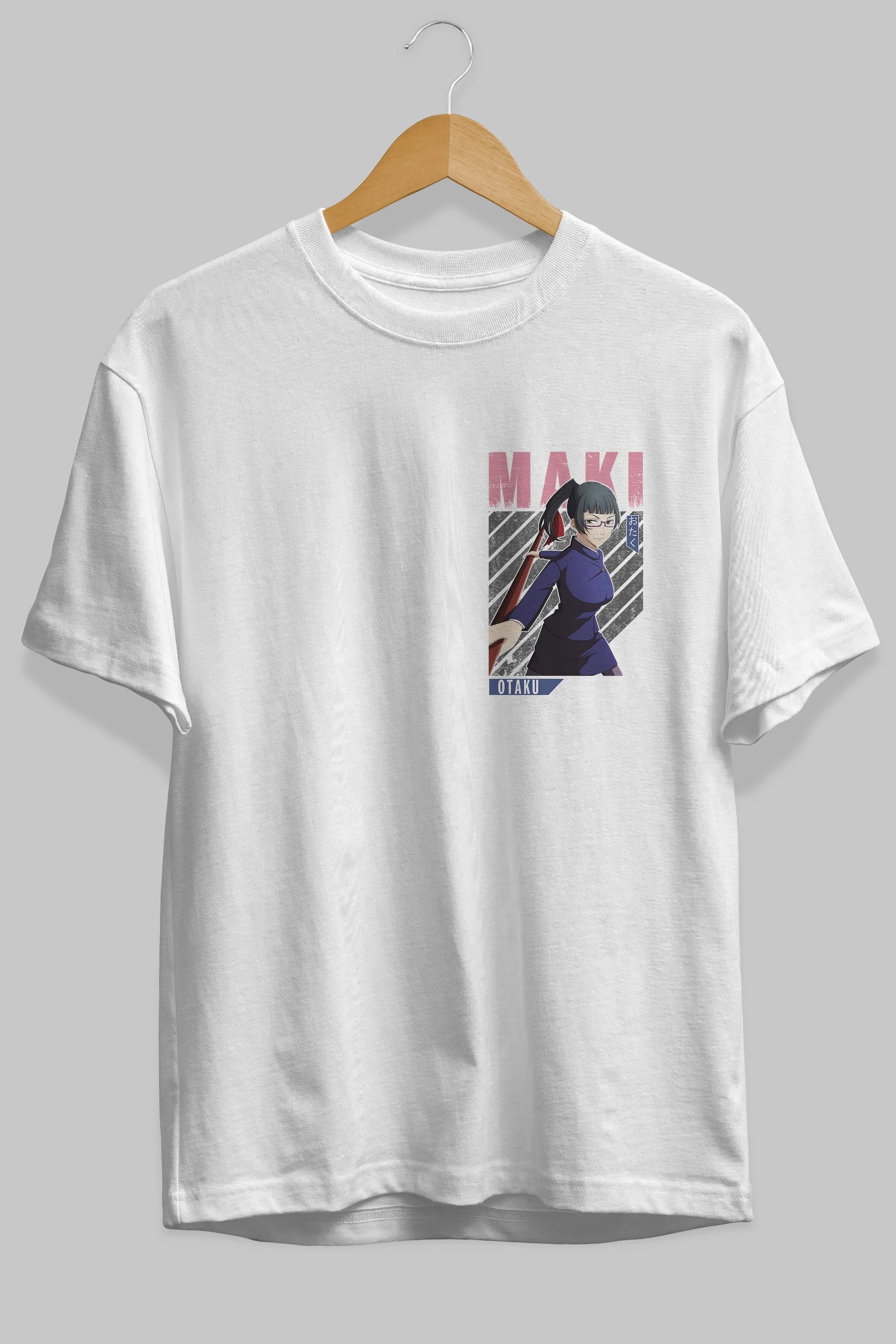 Maki Zenin CHAINSAWMAN Ön Sol Baskılı Oversize t-shirt Erkek Kadın Unisex %100 Pamuk Bisiklet Yaka tişort
