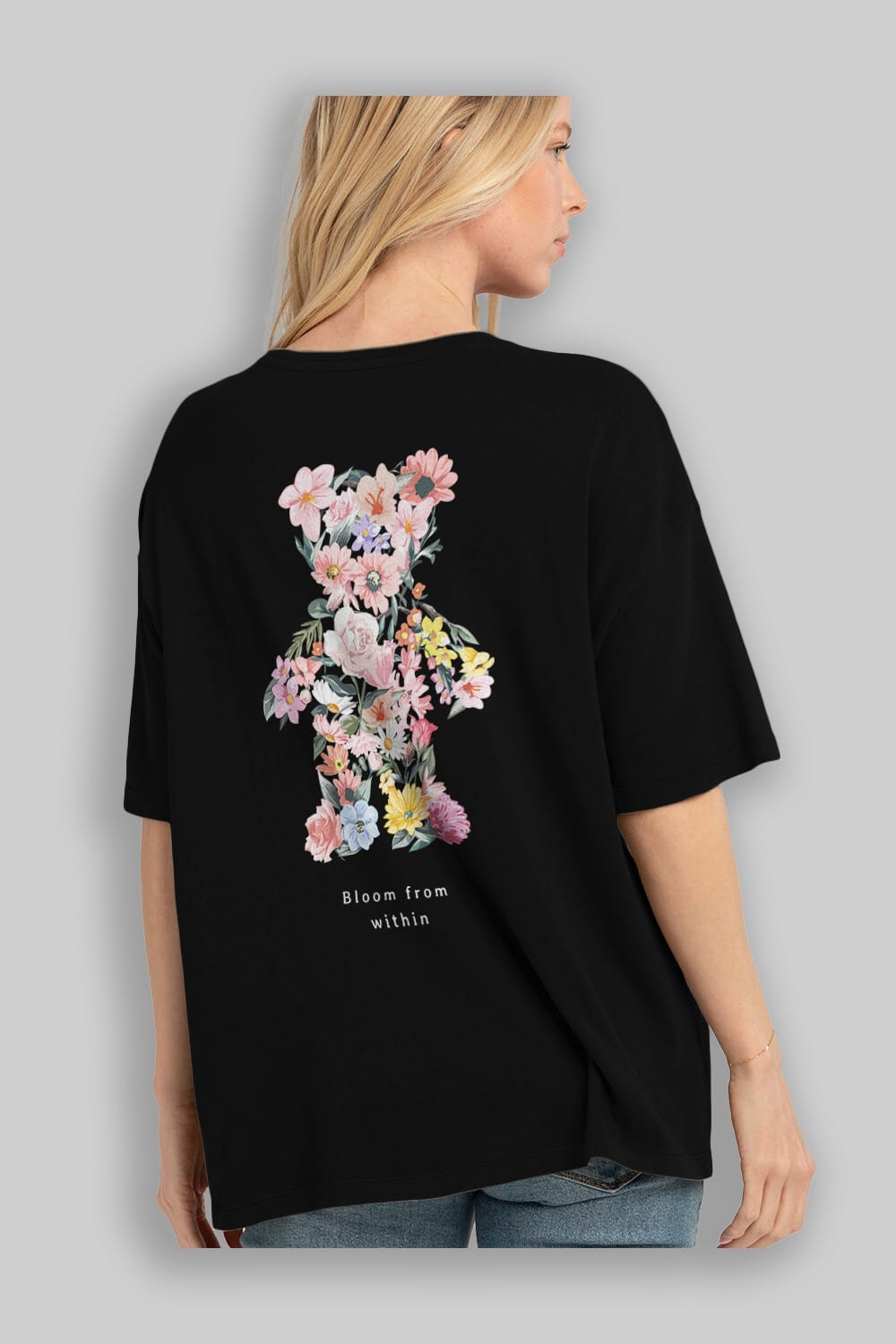 Bloom from Bear Arka Baskılı Oversize t-shirt Erkek Kadın Unisex
