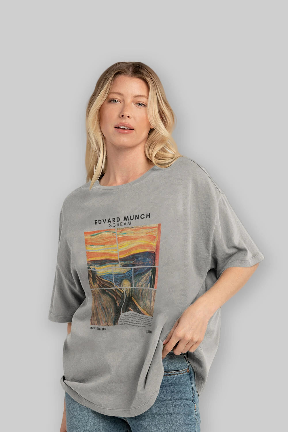 Edvard Munch Scream ön Baskılı Oversize t-shirt Erkek Kadın Bisiklet Yaka Pamuk tişort