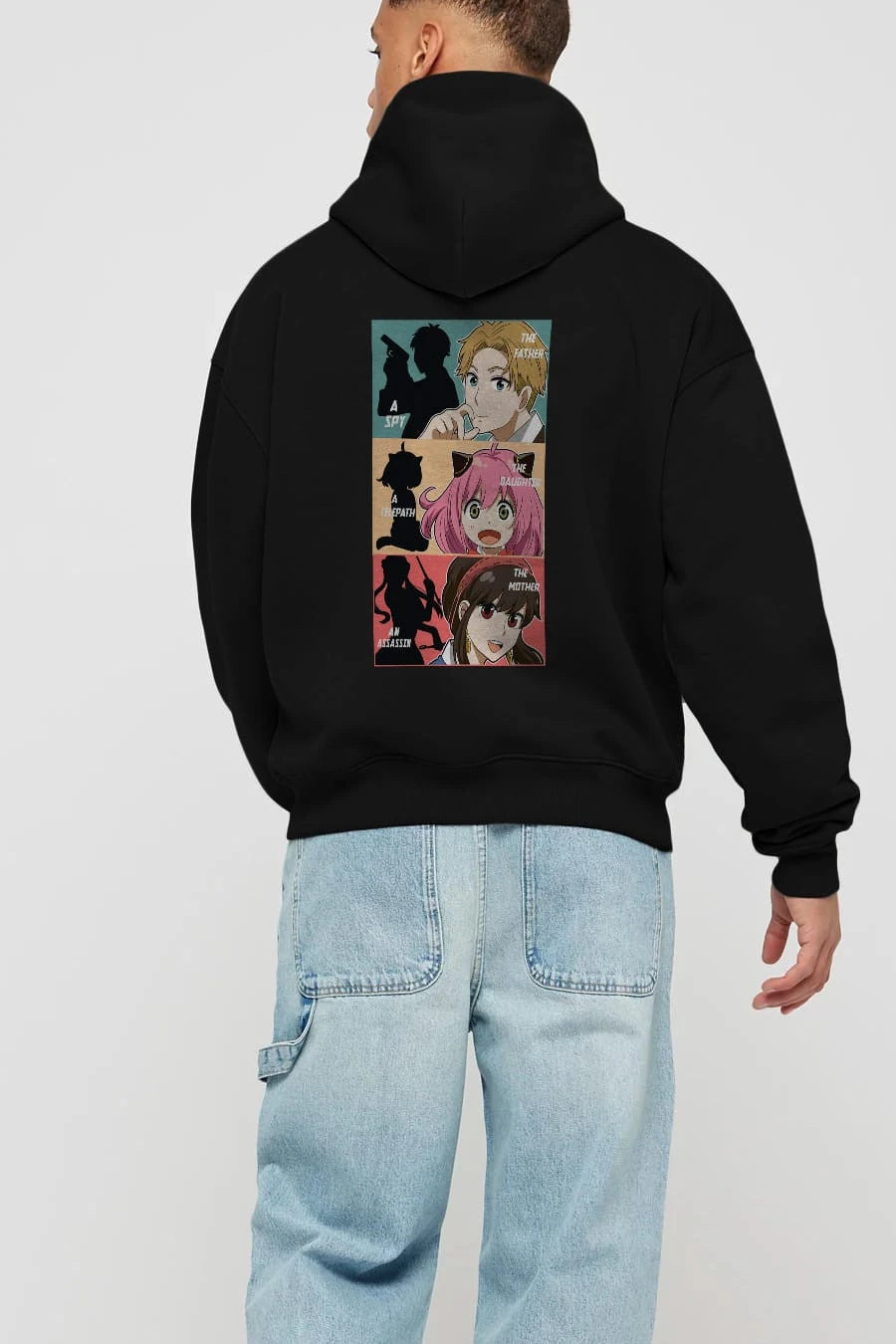 SPY X FAMILY Anime Arka Baskılı Hoodie Oversize Kapüşonlu Sweatshirt Erkek Kadın Unisex