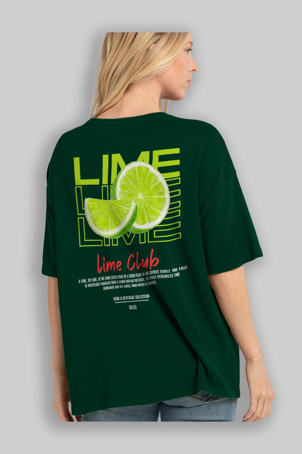 Lime Kokteyl Serisi Baskılı Oversize t-shirt Erkek Kadın Unisex %100 Pamuk Bisiklet Yaka tişort