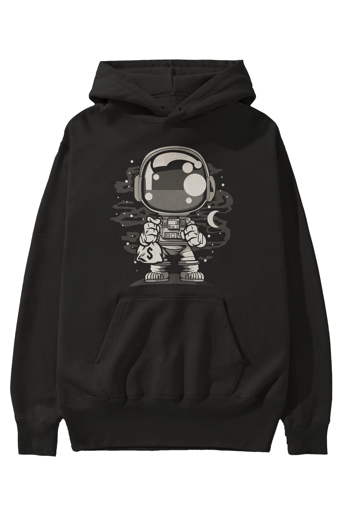 Astronaut Chibi Ön Baskılı Hoodie Oversize Kapüşonlu Sweatshirt Erkek Kadın Unisex