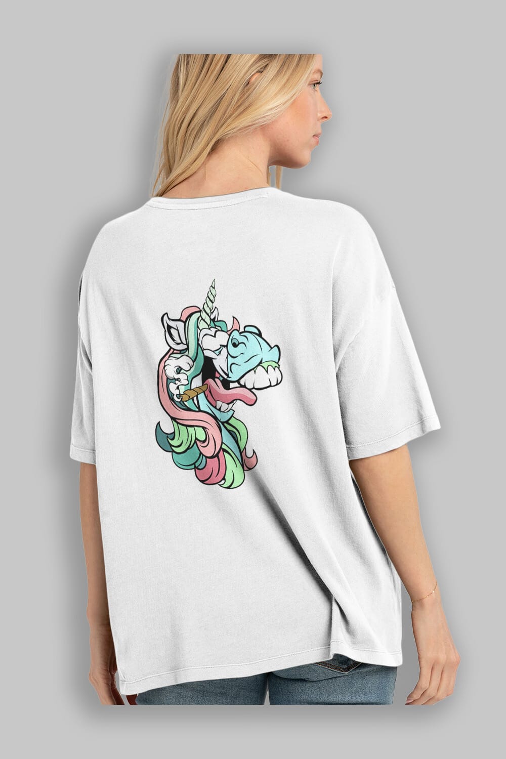 Crazy Unicorn Arka Baskılı Oversize t-shirt Erkek Kadın Unisex %100 Pamuk tişort