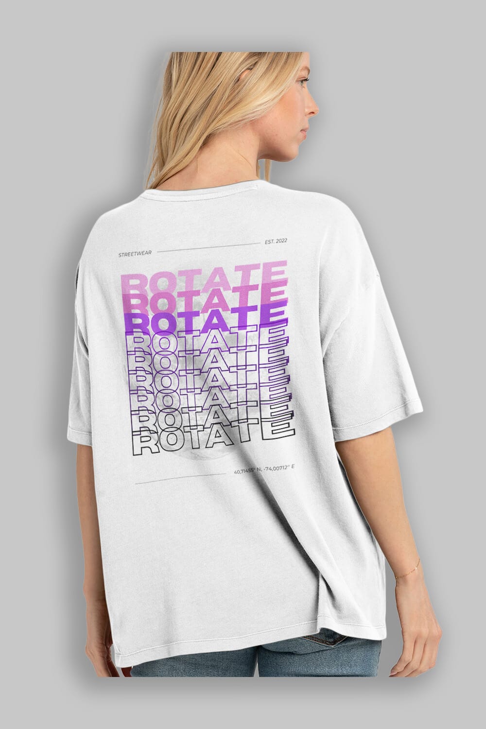 Rotate Yazılı Arka Baskılı Oversize t-shirt Erkek Kadın Unisex