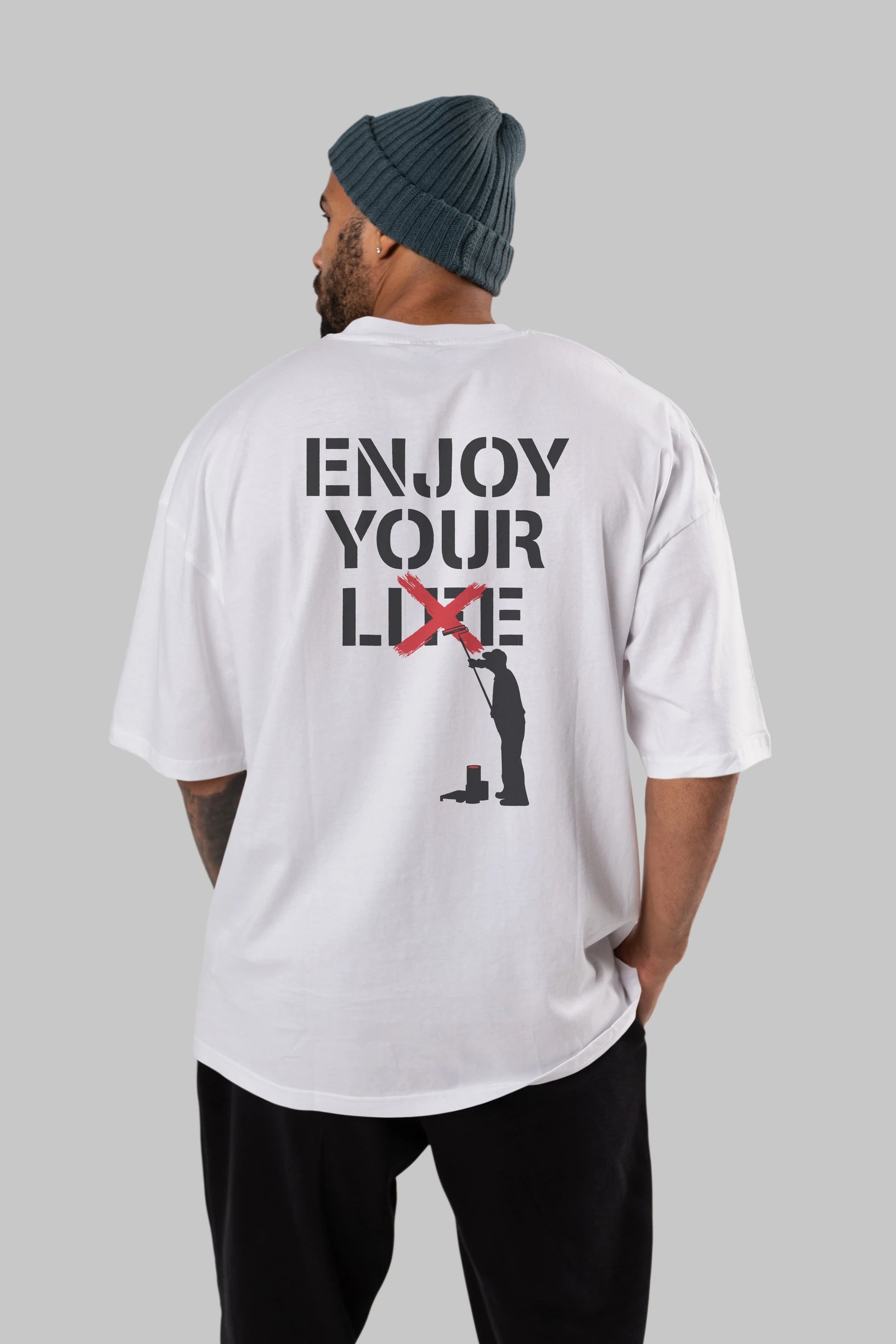 Enjoy Your Lie Arka Baskılı Oversize t-shirt %100 pamuk Erkek Kadın Unisex