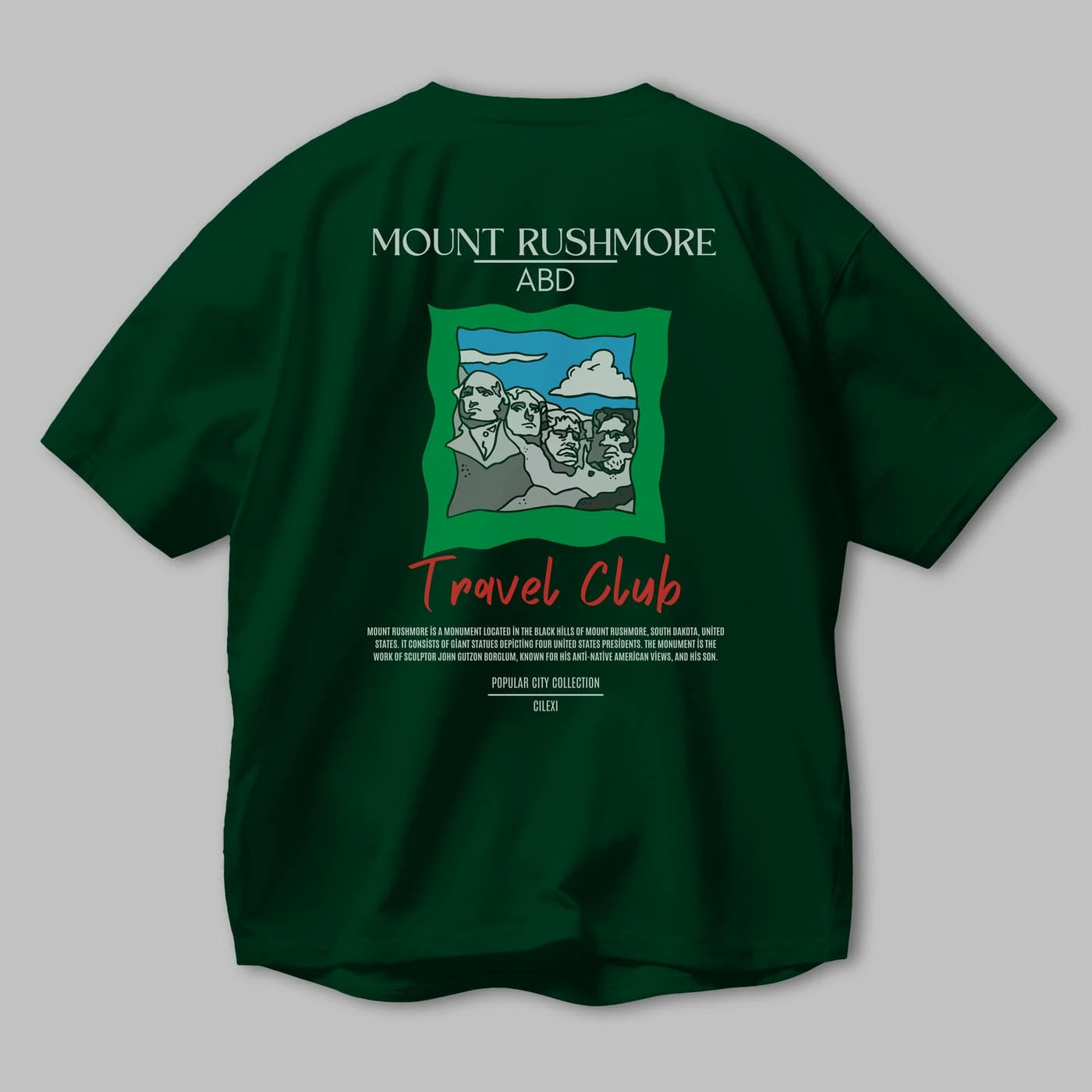 Mount Rushmore ABD Arka Baskılı Oversize t-shirt Erkek Kadın Pamuk Bisiklet Yaka tişort