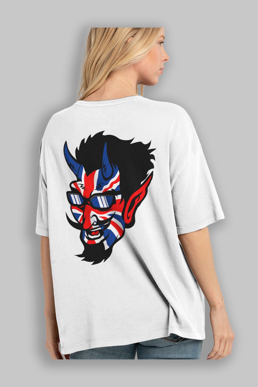 UK Devil Arka Baskılı Oversize t-shirt Erkek Kadın Unisex %100 Pamuk tişort
