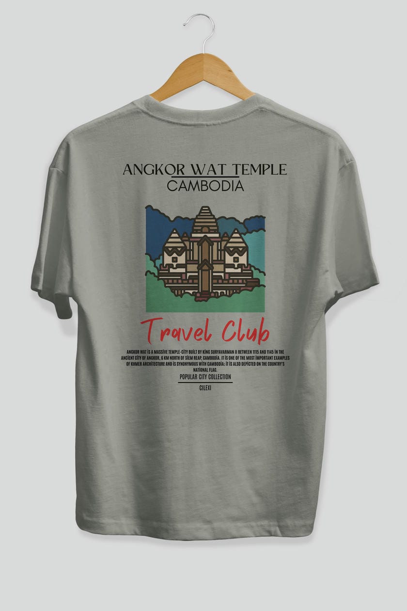 Angkor Wat Temple Cambodia Arka Baskılı Oversize t-shirt Erkek Kadın Pamuk Bisiklet Yaka tişort