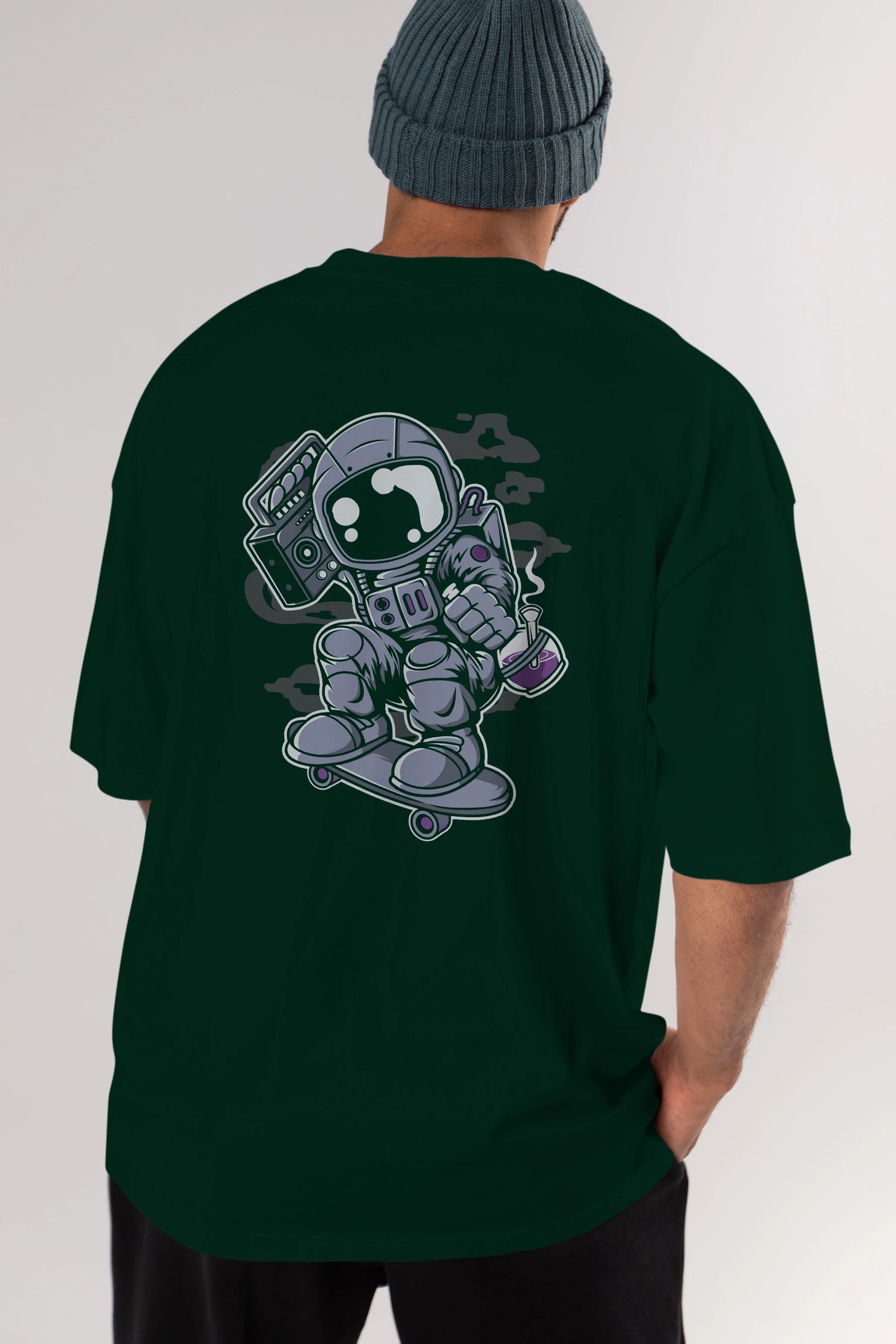 Astroanut Skater Boombox Arka Baskılı Oversize t-shirt Erkek Kadın Unisex