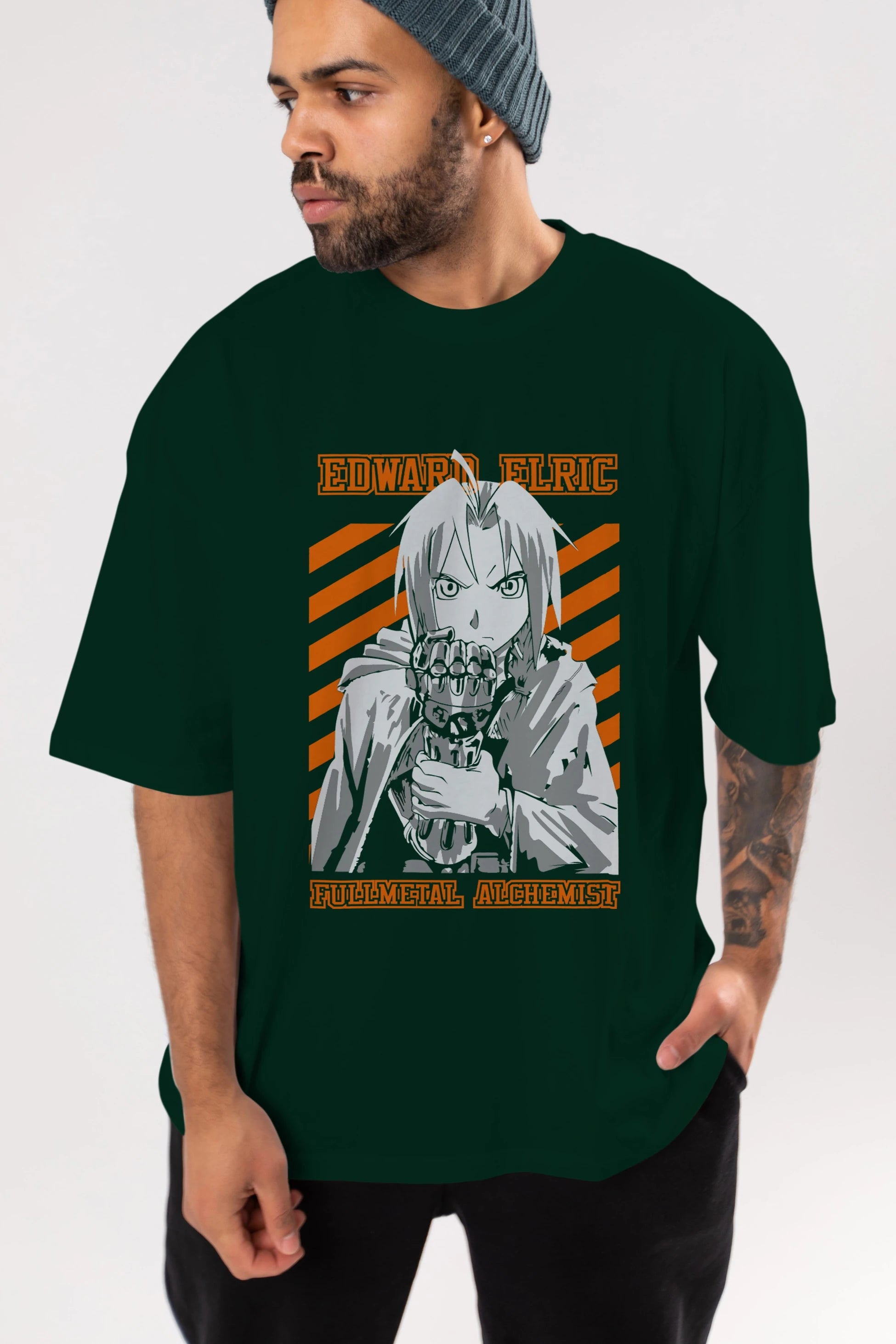 EDWARD ELRIC Anime Ön Baskılı Oversize t-shirt %100 pamuk Erkek Kadın Unisex