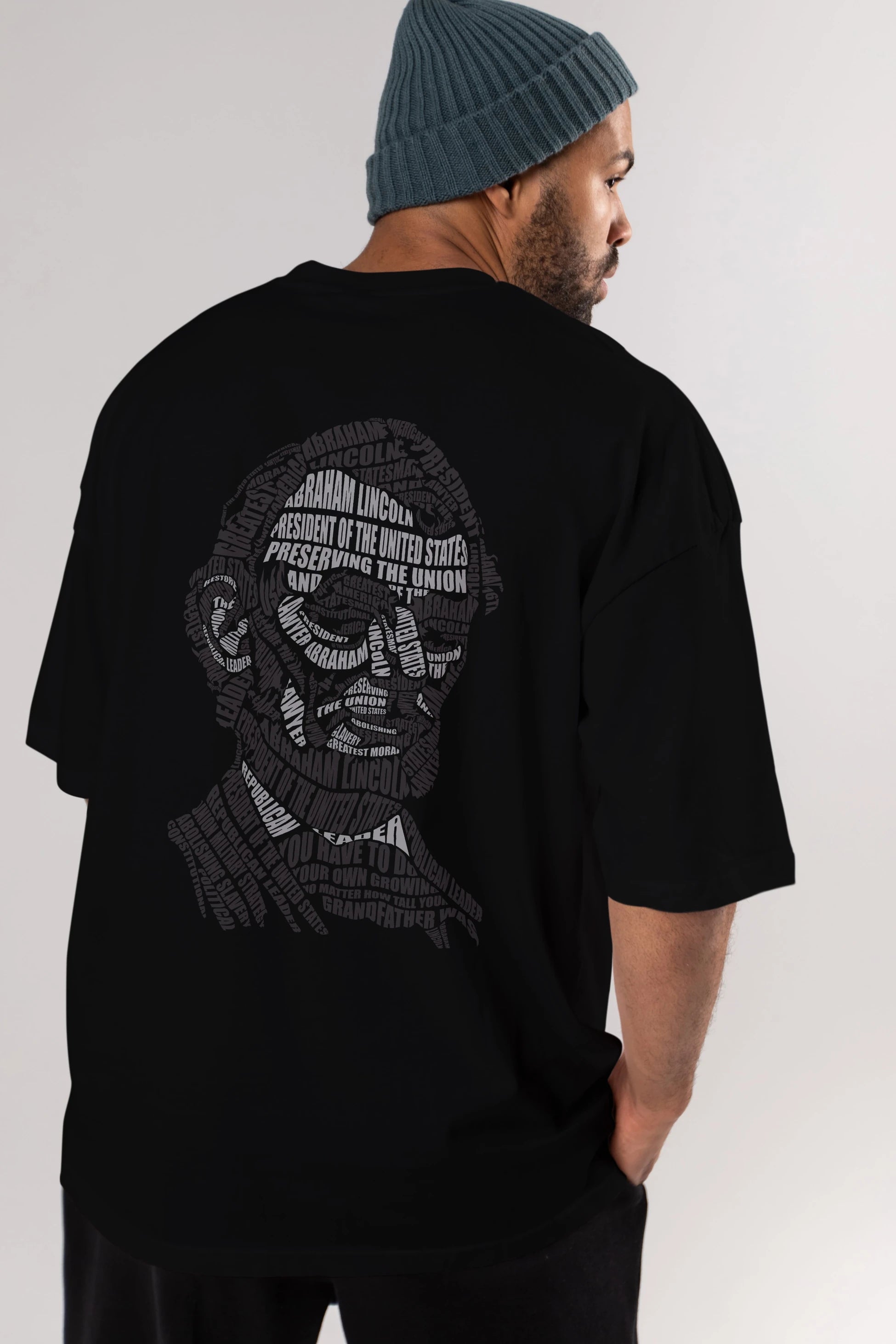 Abraham Lincoln Calligram Arka Baskılı Oversize t-shirt %100 pamuk Erkek Kadın Unisex