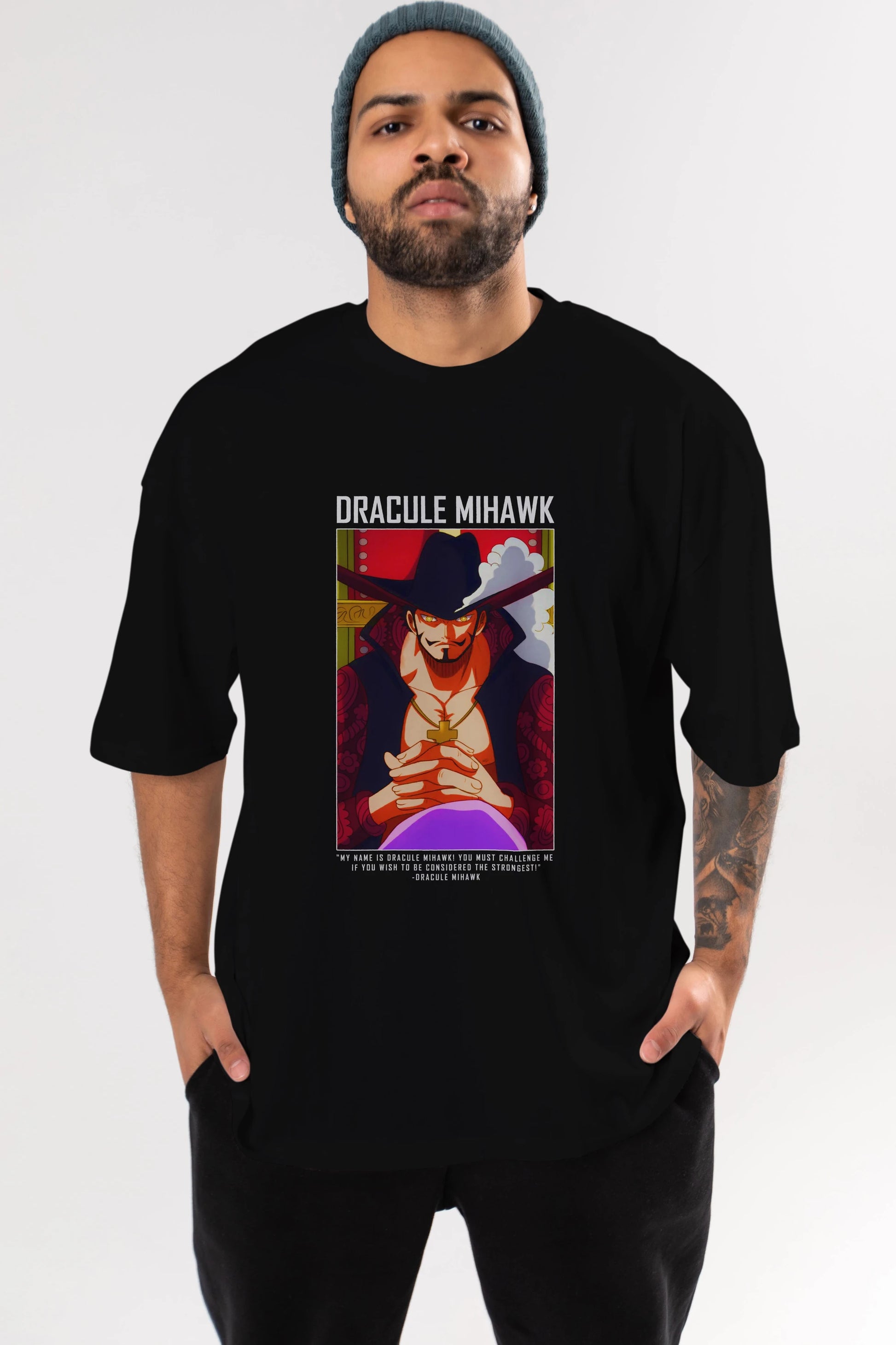 Dracule Mihawk Anime Ön Baskılı Oversize t-shirt Erkek Kadın Unisex