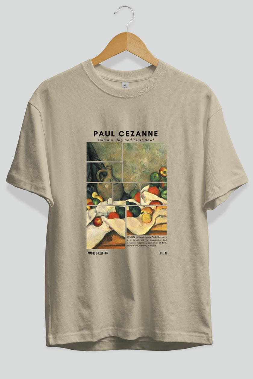 Paul Cezanne Curtain ön Baskılı Oversize t-shirt Erkek Kadın Bisiklet Yaka Pamuk tişort