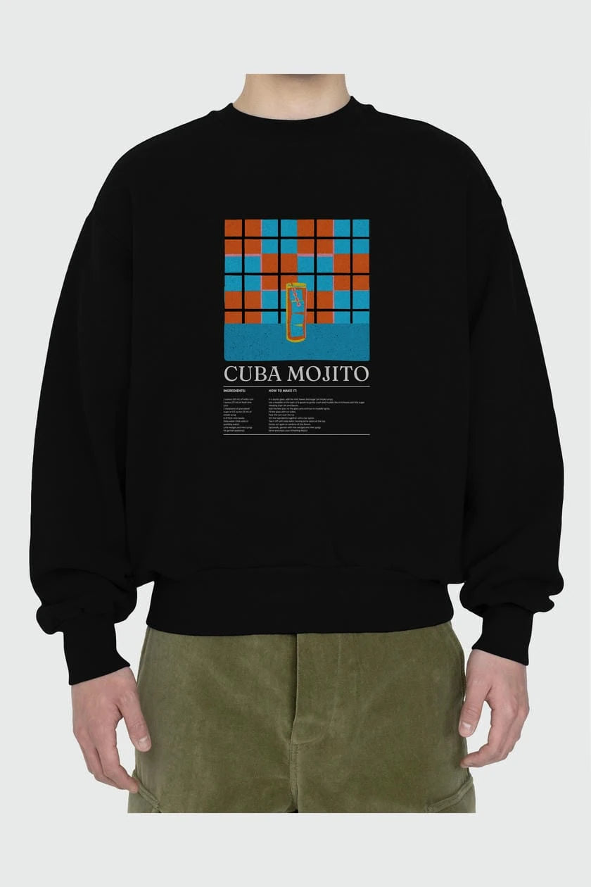 Cuba Mojito ön Baskılı Oversize Sweatshirt Erkek Kadın Unisex