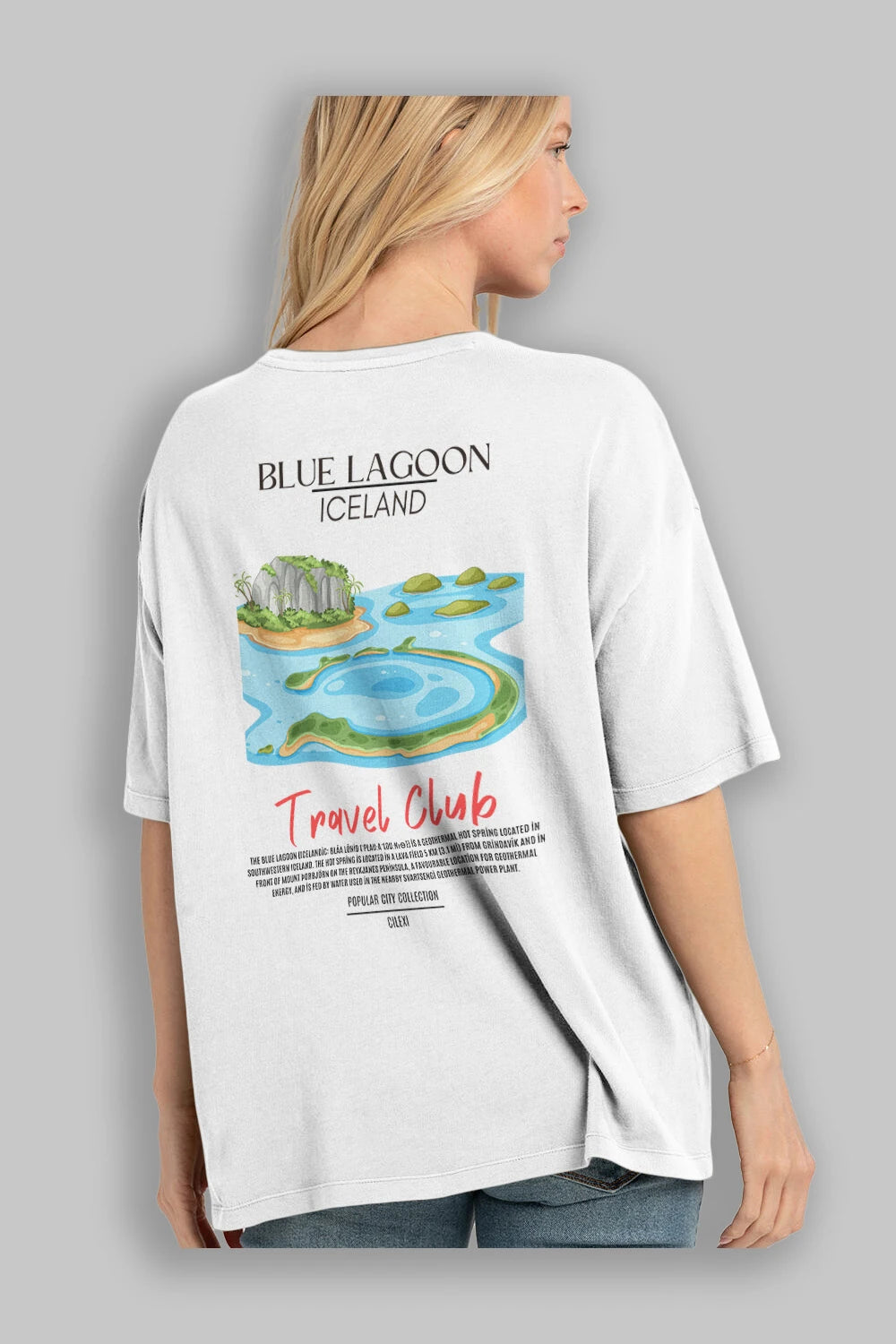 Blue Lagoon İceland Arka Baskılı Oversize t-shirt Erkek Kadın Pamuk Bisiklet Yaka tişort