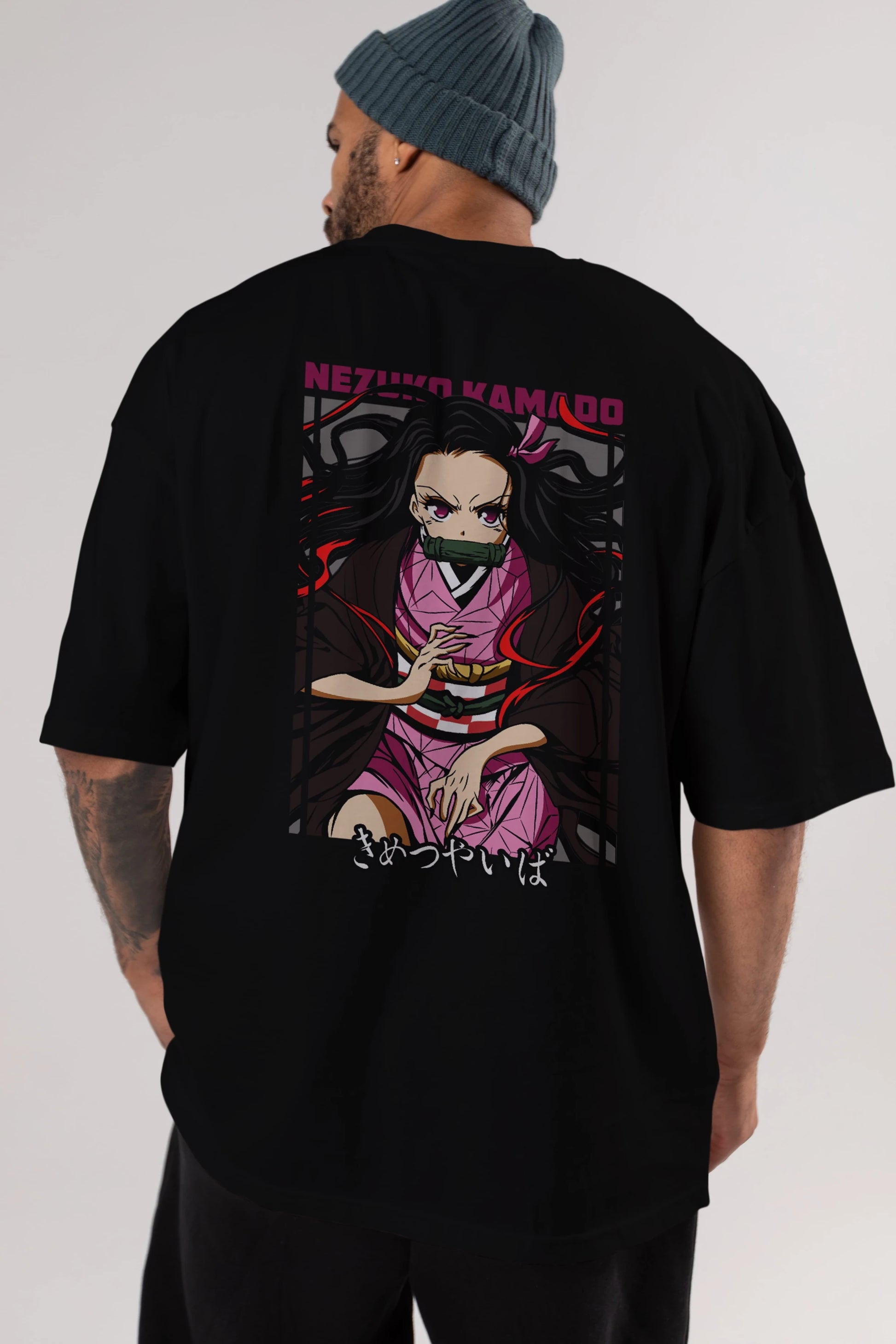 Nezuko Kamado 1 Anime Arka Baskılı Oversize t-shirt Erkek Kadın Unisex