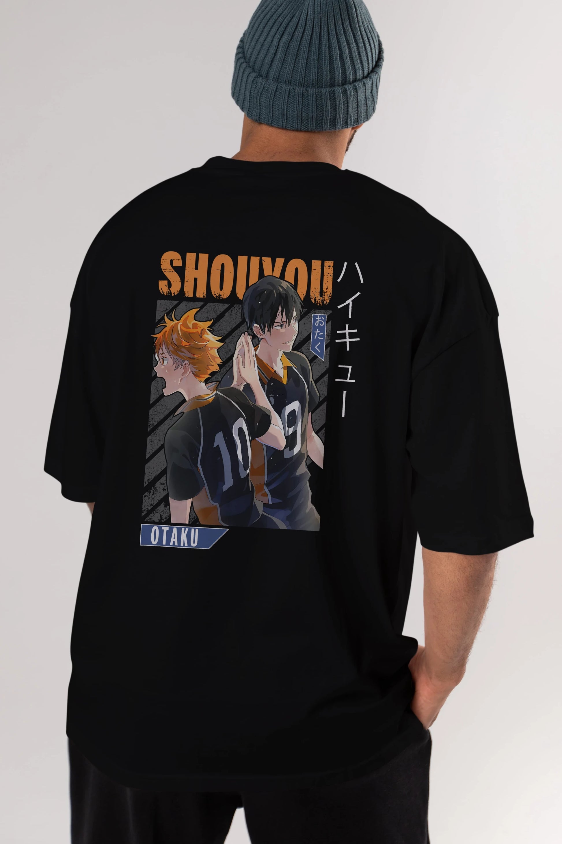 Shouyou Hinata 12 Anime Arka Baskılı Oversize t-shirt Erkek Kadın Unisex