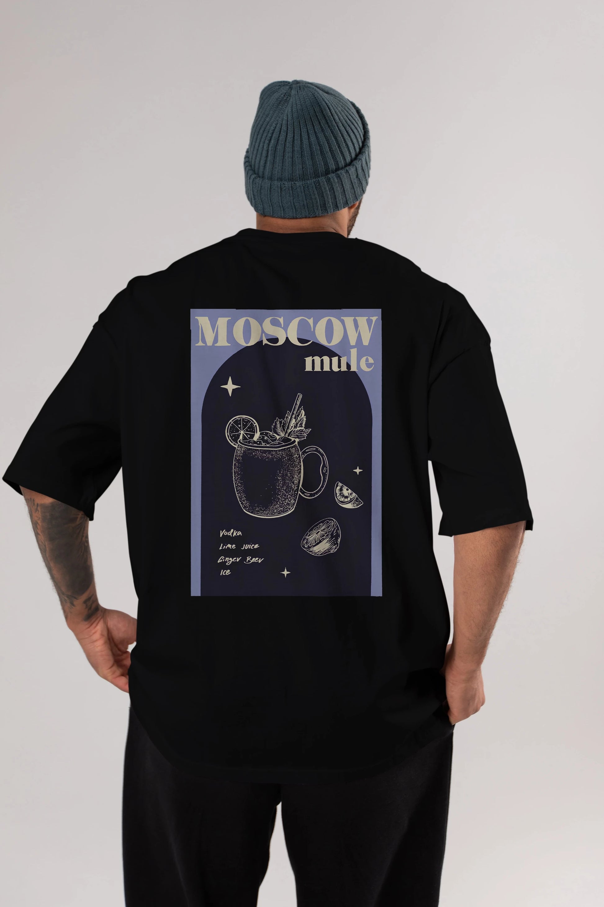 Moscow Mule Arka Baskılı Oversize t-shirt Erkek Kadın Unisex %100 Pamuk Bisiklet Yaka tişort