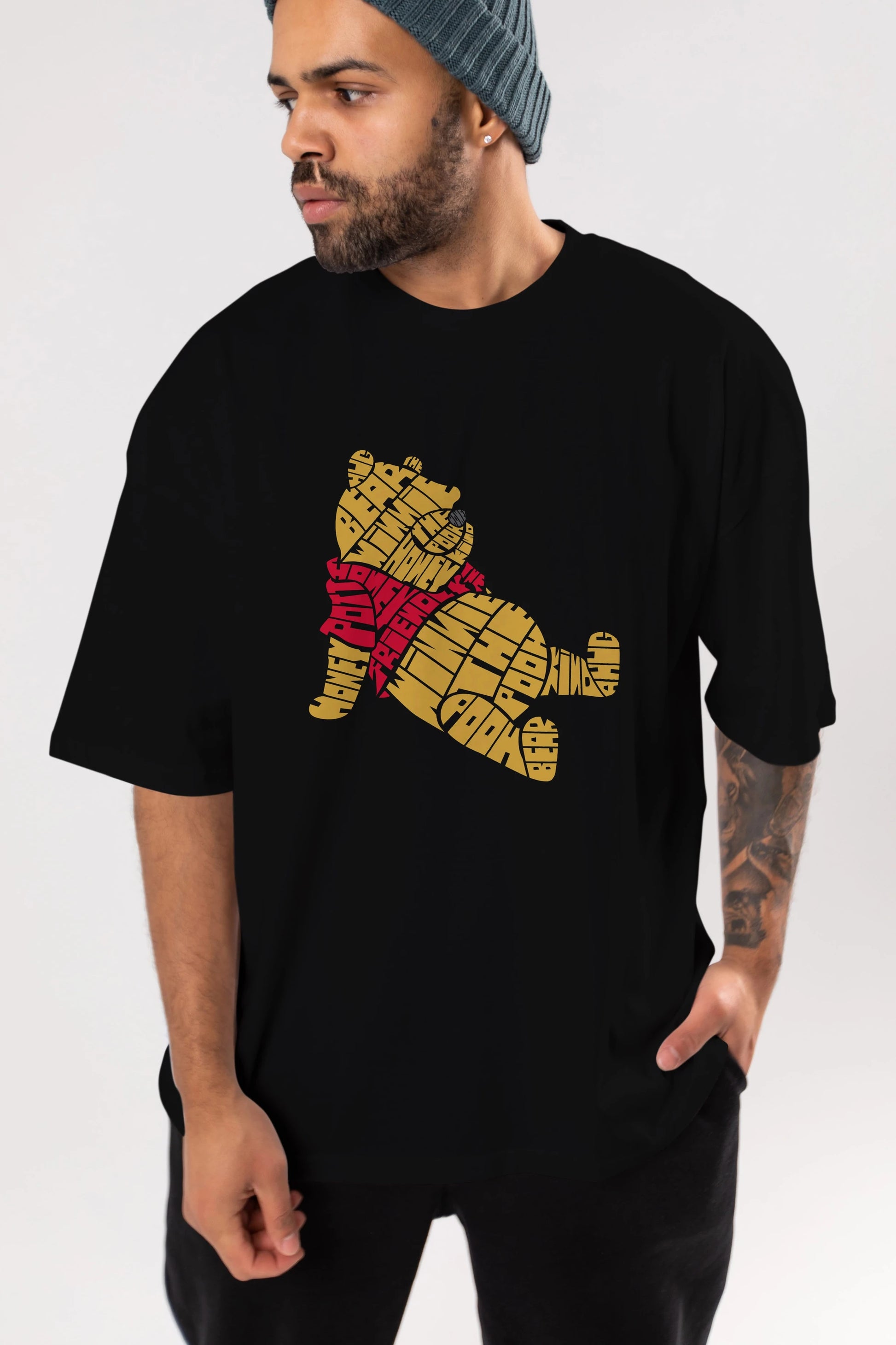 Winnie The Pooh Ön Baskılı Oversize t-shirt %100 pamuk Erkek Kadın Unisex