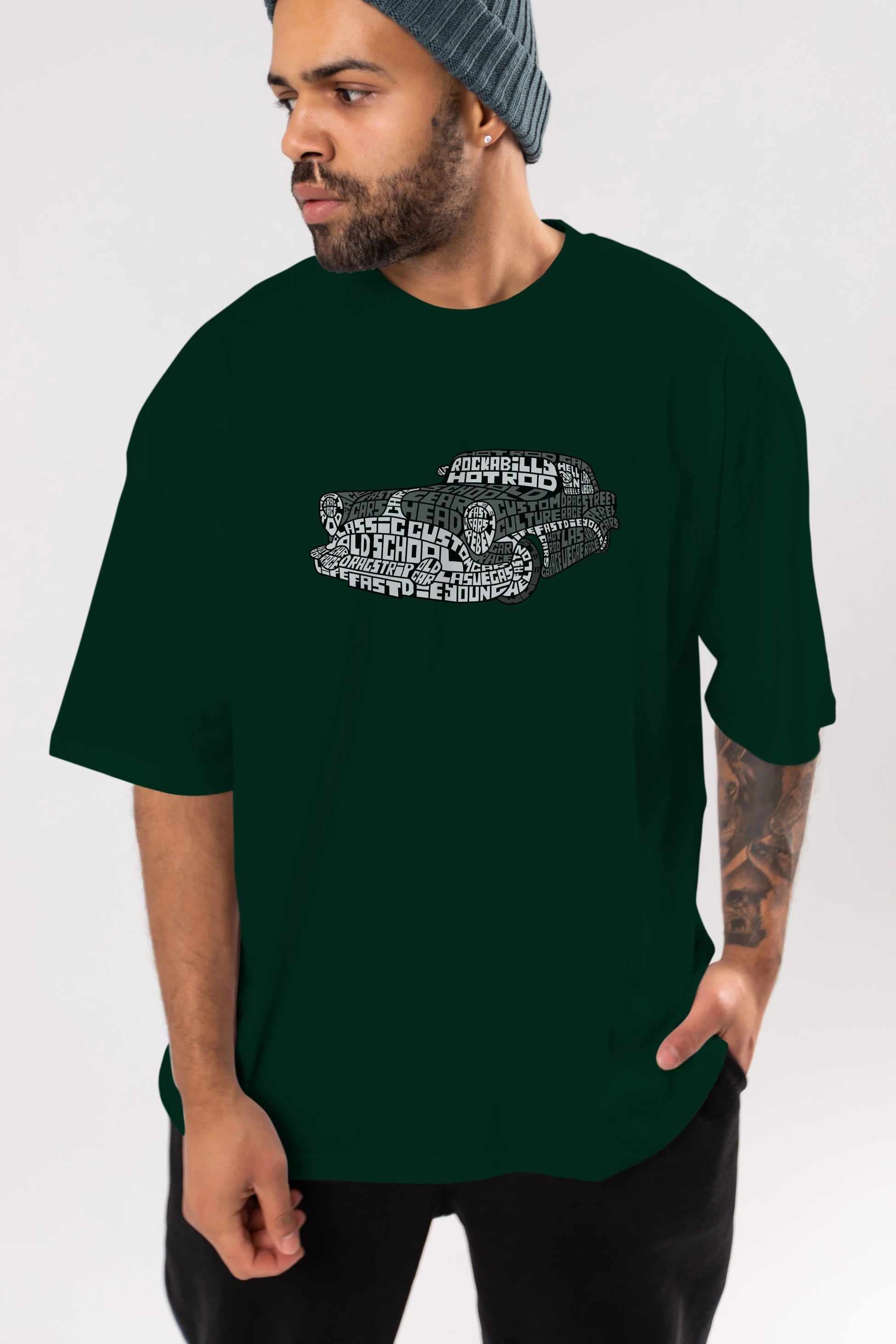 Hotrod Ön Baskılı Oversize t-shirt %100 pamuk Erkek Kadın Unisex