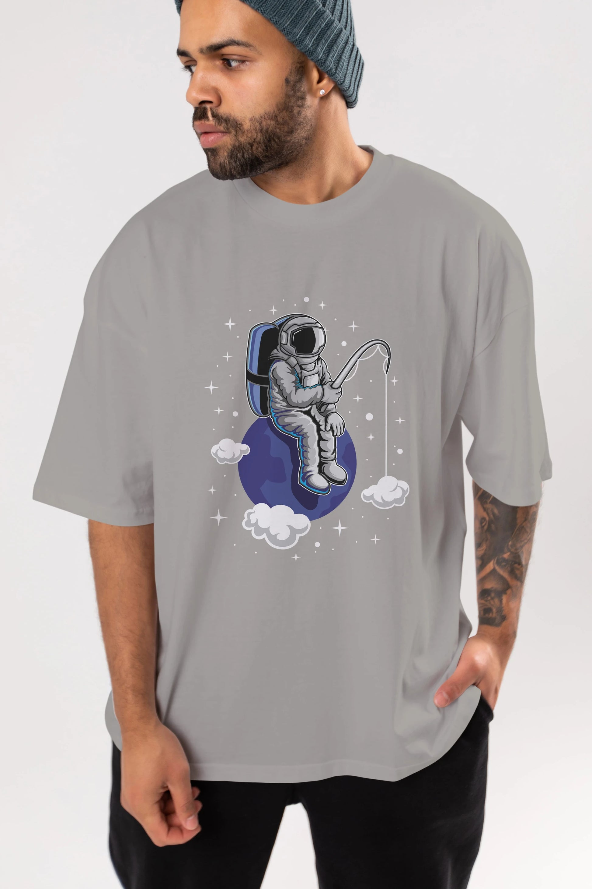 Astronaut Fishing (2) Ön Baskılı Oversize t-shirt Erkek Kadın Unisex