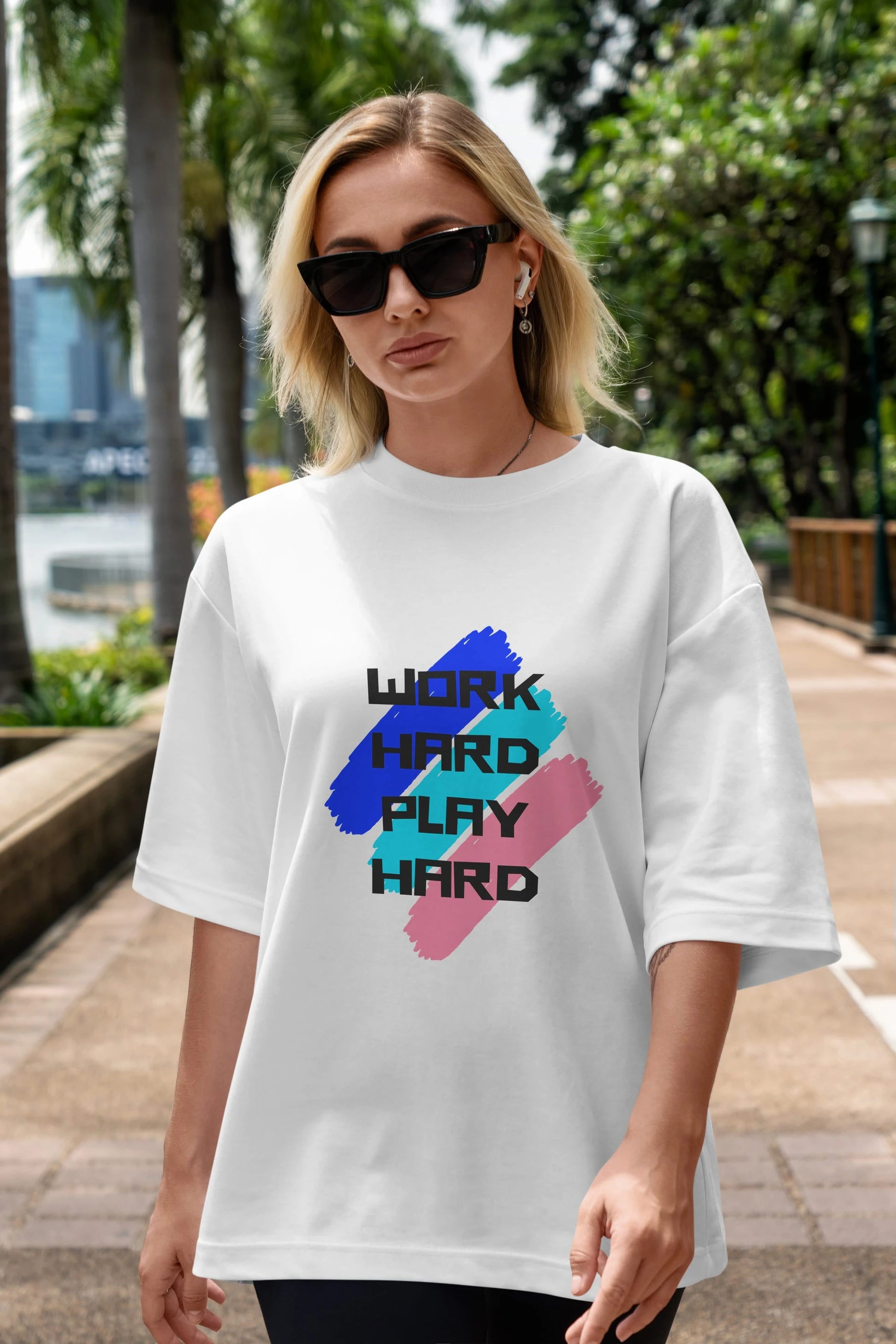 Work Hard Play Hard 2 Ön Baskılı Oversize t-shirt Erkek Kadın Unisex