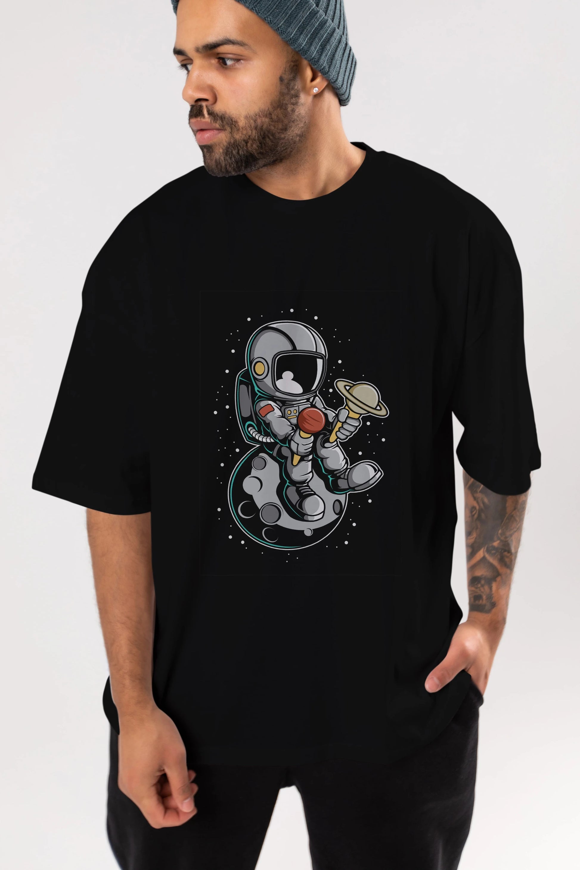 Astronaut Ice Cream (2) Ön Baskılı Oversize t-shirt Erkek Kadın Unisex