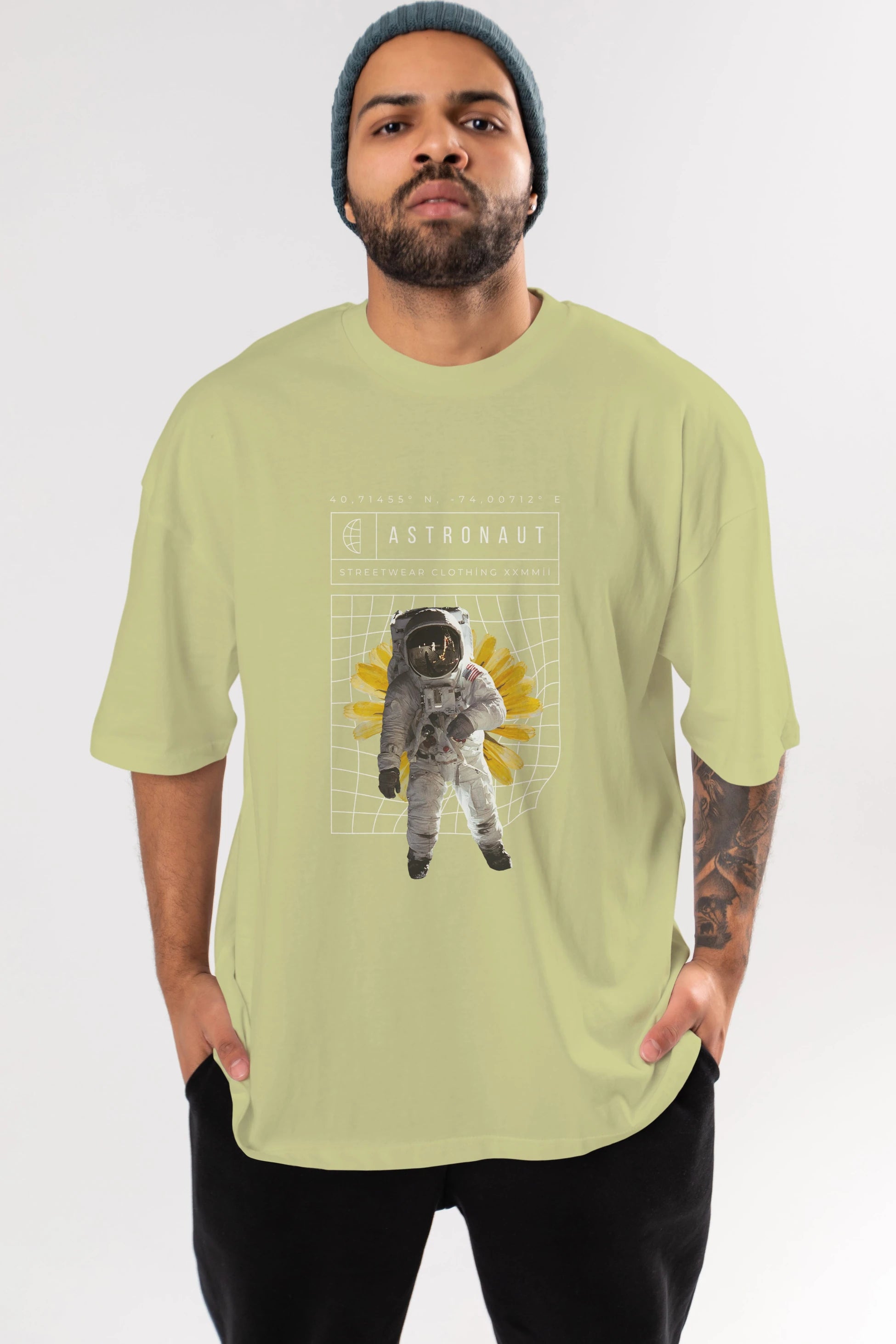 Astronaut Streetwear Ön Baskılı Oversize t-shirt Erkek Kadın Unisex
