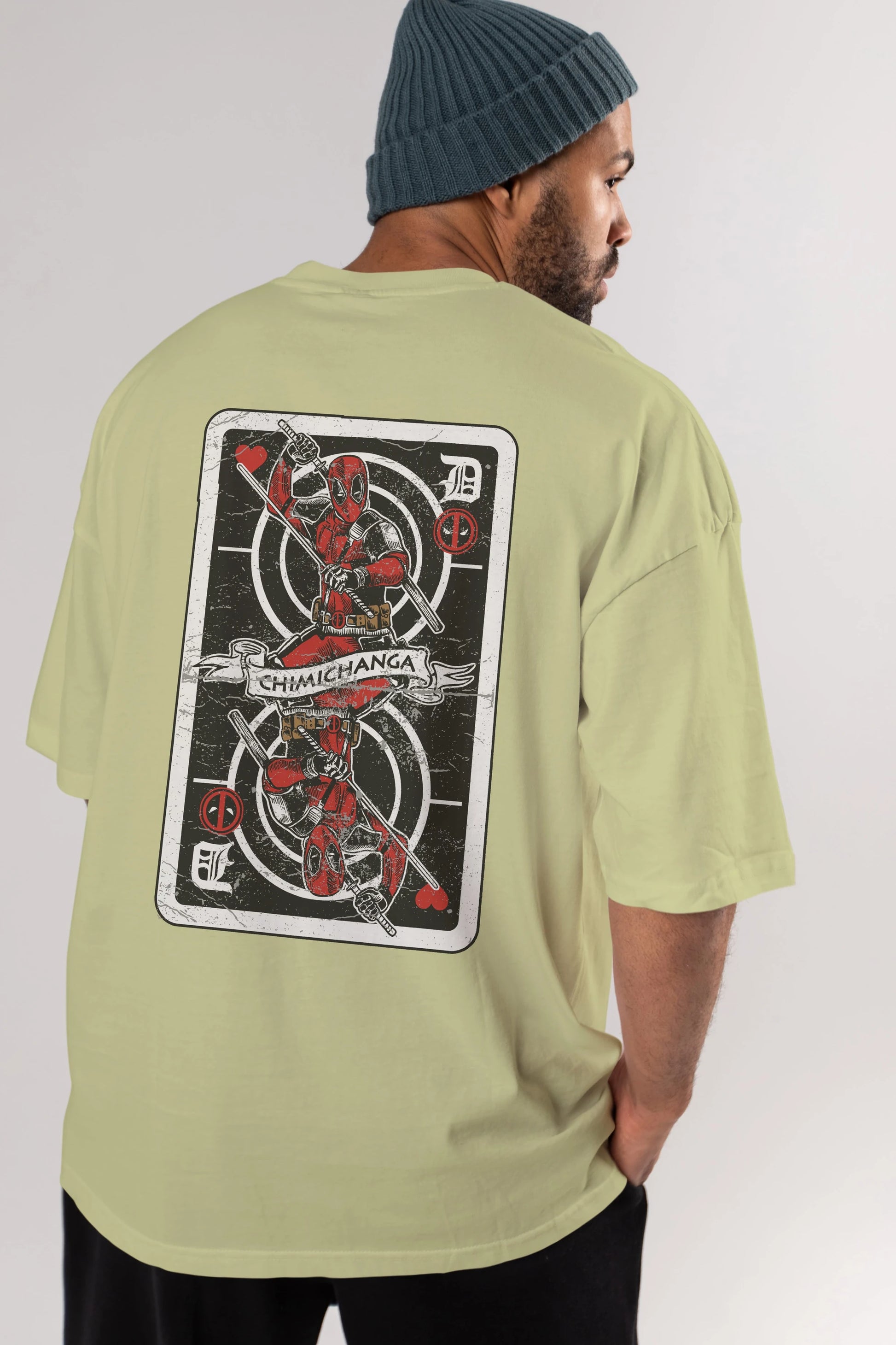 Deadpool Card Arka Baskılı Oversize t-shirt Erkek Kadın Unisex %100 Pamuk