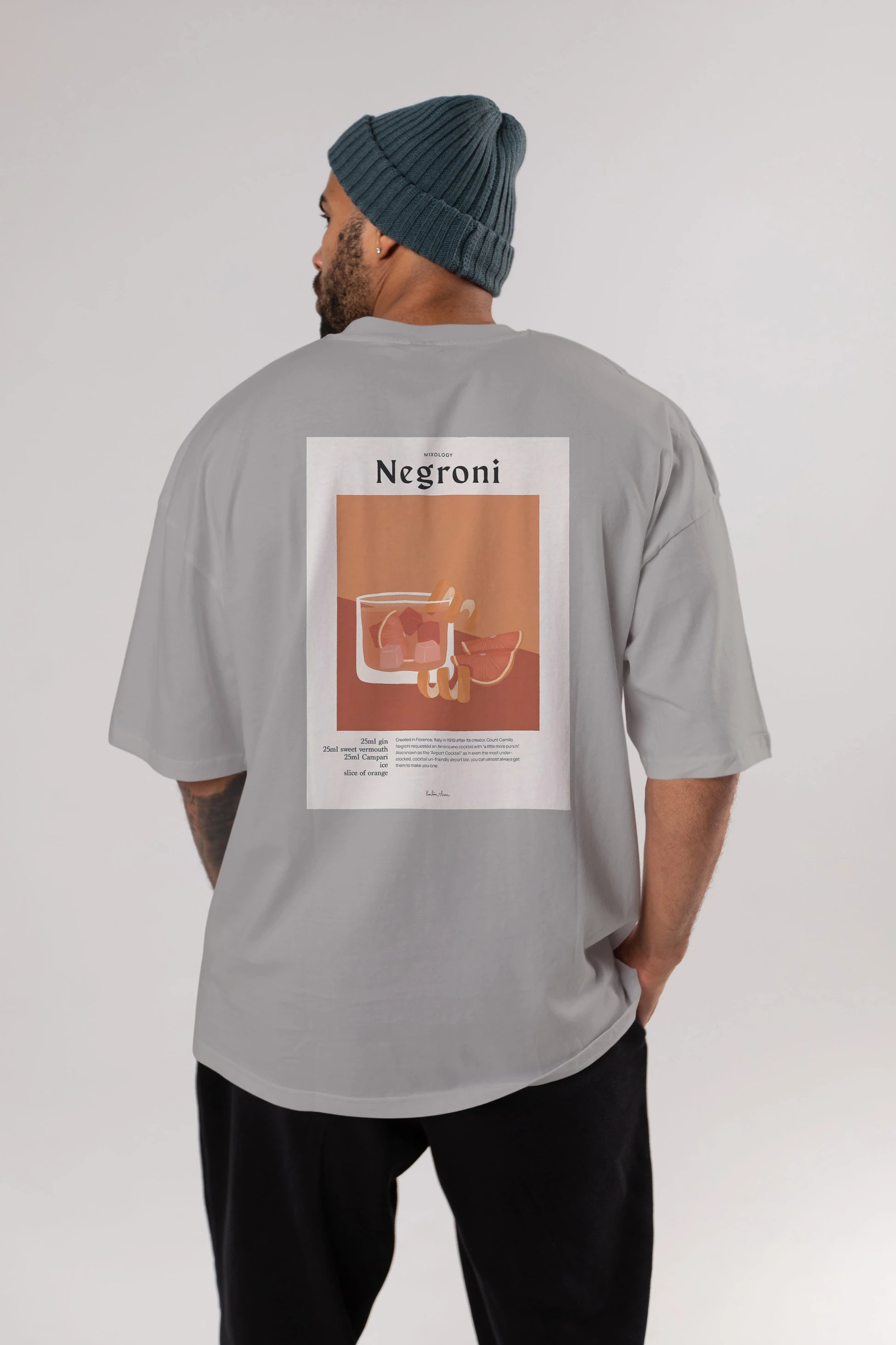Mixology Negroni Arka Baskılı Oversize t-shirt Erkek Kadın Unisex %100 Pamuk Bisiklet Yaka tişort